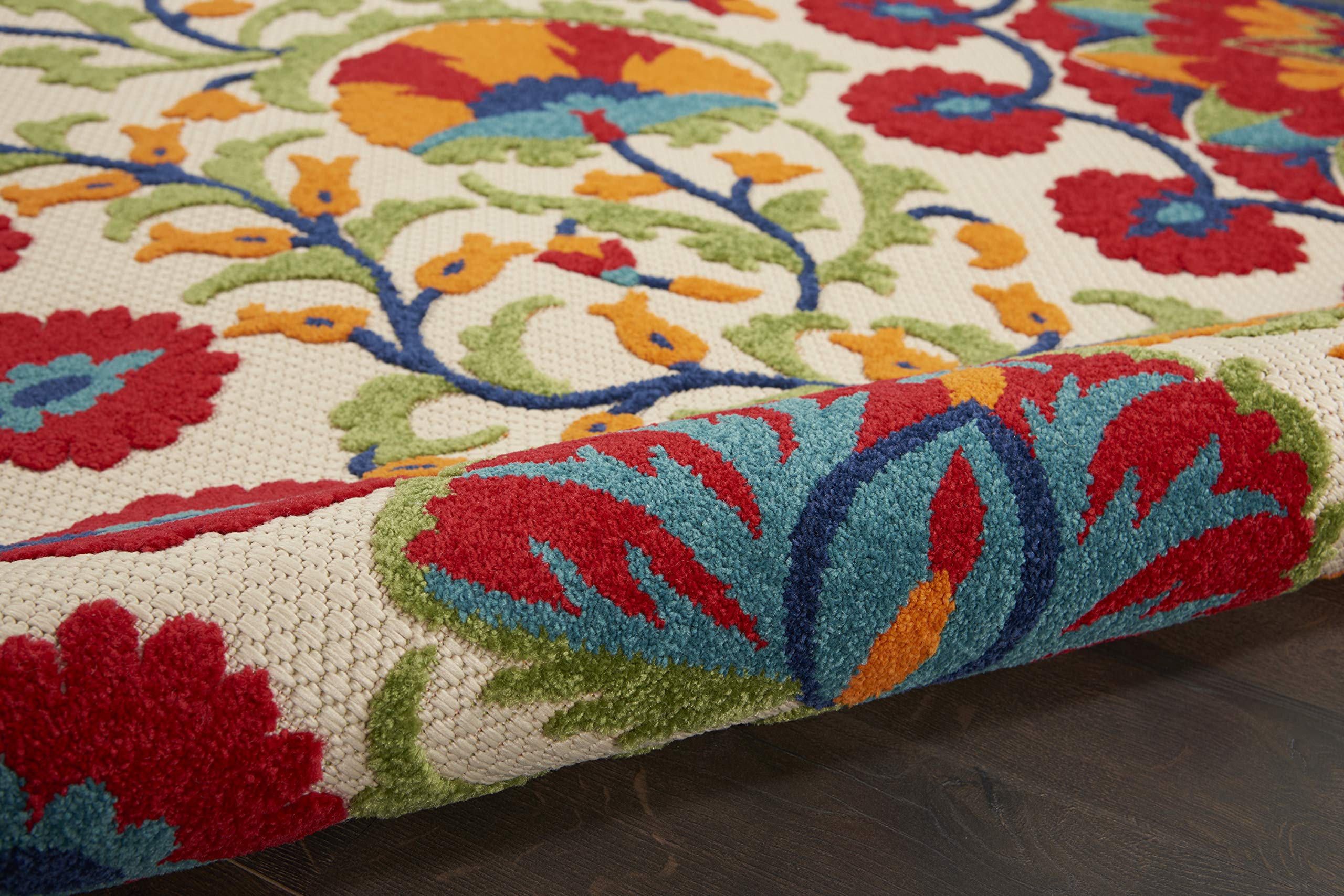 Nourison Aloha 6' x 9' Indoor/Outdoor Area Rug - Easy to Clean, Non-Shedding, Fade & Stain Resistant - Perfect for Bedroom, Living Room, Dining Room, Deck, Backyard & Patio - Tropical Red/Multi Design for Coastal & Boho Home Decor
