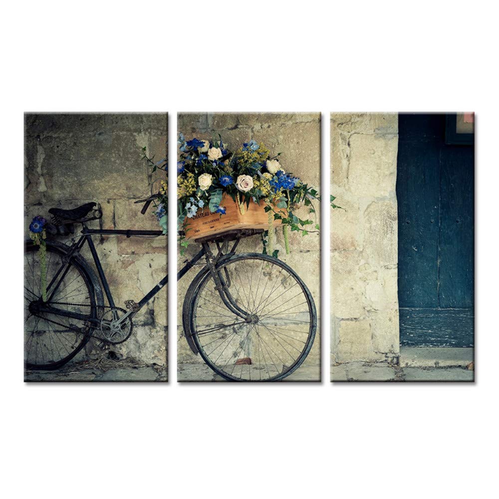3-Piece Canvas Wall Art Set - Decorative Spray Painting Bike & Flowers Nordic Posters, 40x60cm, Modern Living Room Decor | Perfect for Home, Office & Bedroom Wall Decoration
