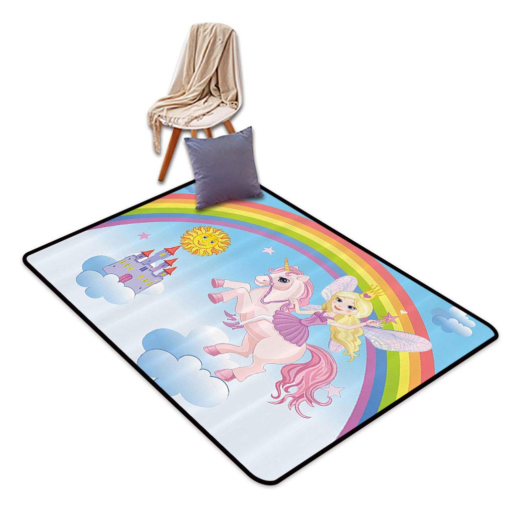 Fantasy Princess Unicorn Rainbow Rug - Soft Area Carpet for Living Room, Bedroom, Kids Room - 4'7