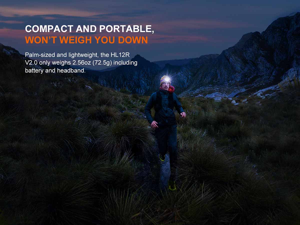 Fenix HL12R V2.0 Rechargeable Headlamp - 300 Lumens LED Headlight with USB-C Charging for Camping, Hiking, Running & Outdoor Adventures