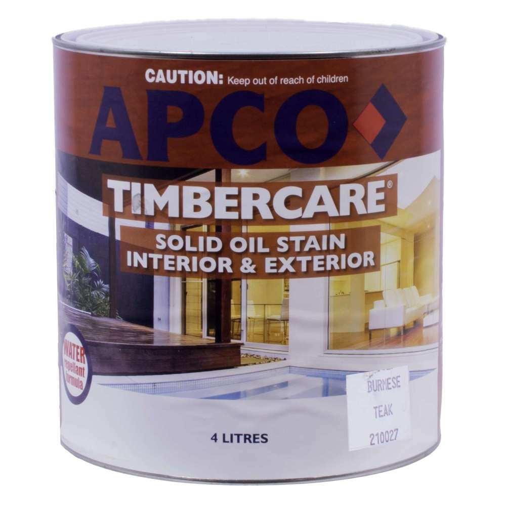 Apco Timbercare Solid Stain for Burmese Teak - 4L (1 Gallon) Wood Protector & Sealer - Perfect for Outdoor Furniture, Decks, and Teak Wood Restoration