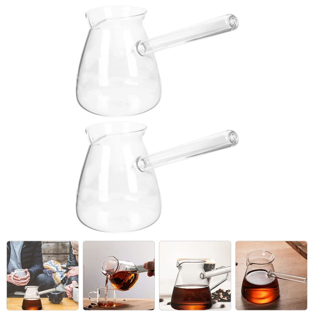STOBOK 2-Piece Clear Glass Turkish Coffee Pot Set with Side Handle - Small Teapot, Milk Kettle, Hot Chocolate Maker & Butter Melting Pot for Home Kitchen - Perfect for Brewing, Serving & Entertaining