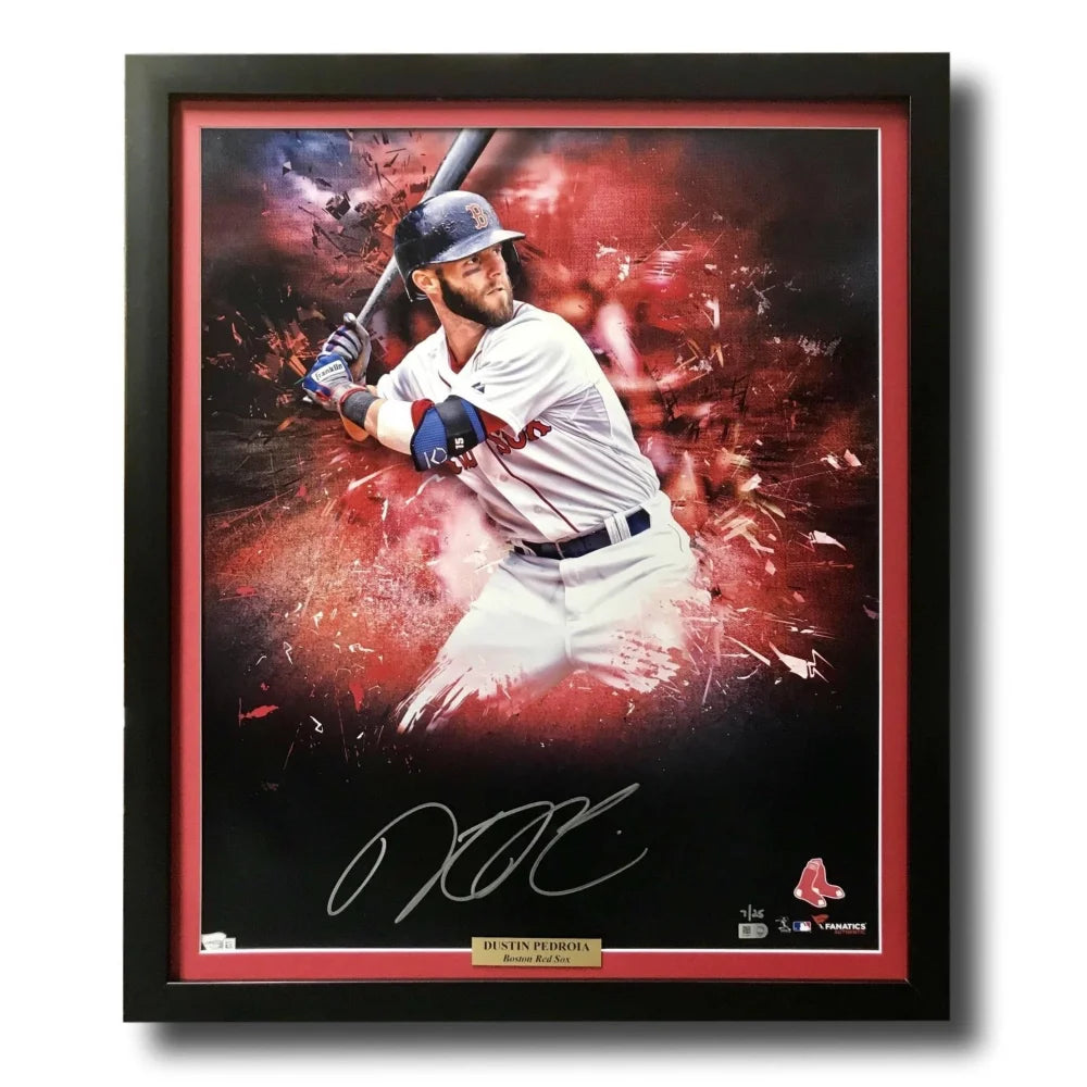 Dustin Pedroia Autographed Boston Red Sox 20x24 Framed Photo with COA - Limited Edition #D/25 by Fanatics - Perfect for Sports Memorabilia Collections and Red Sox Fan Cave Decor
