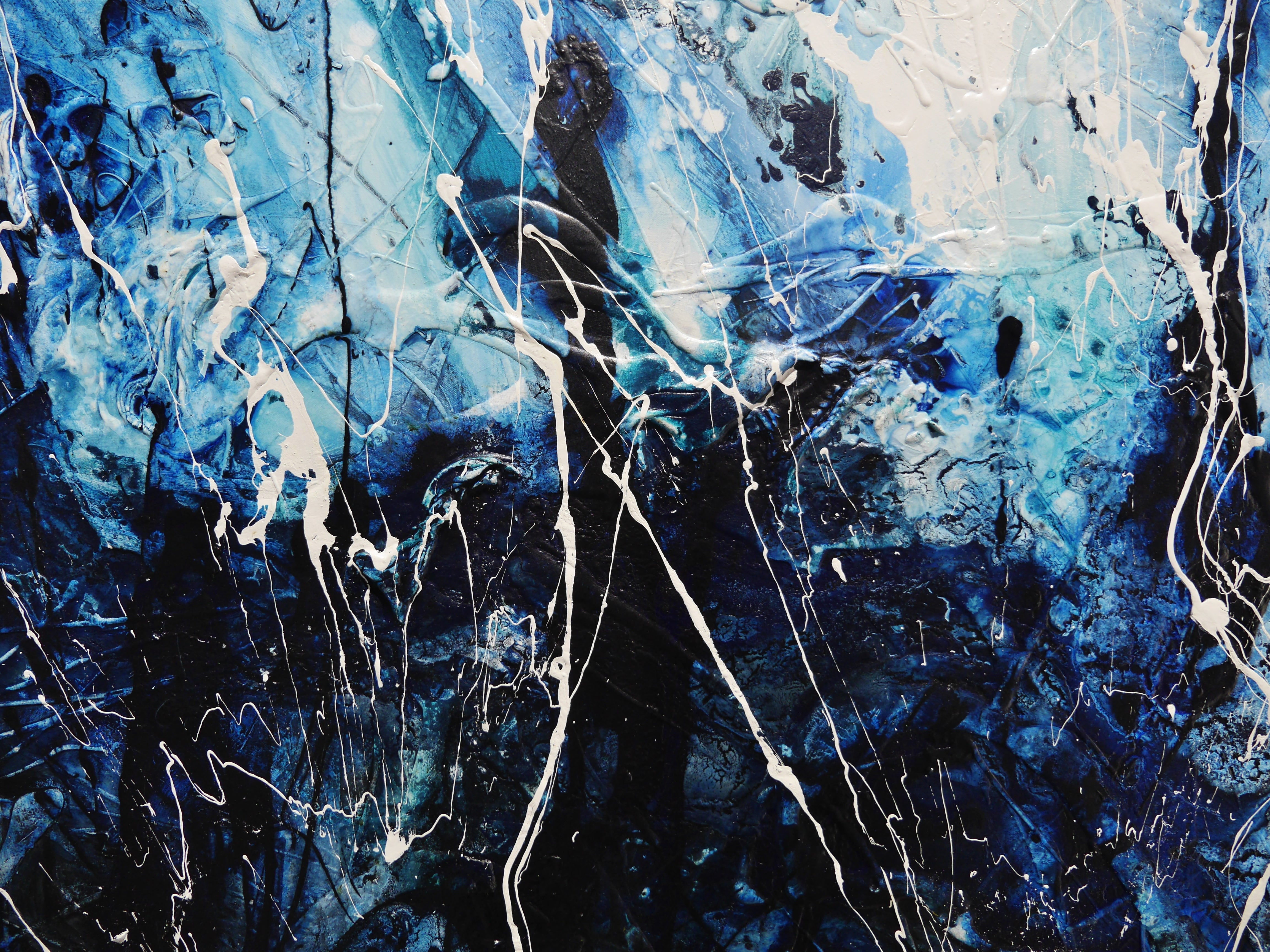 Expanding Evolution 250cm x 150cm Blue Textured Abstract Canvas Art - Modern Wall Decor for Living Room, Bedroom & Office