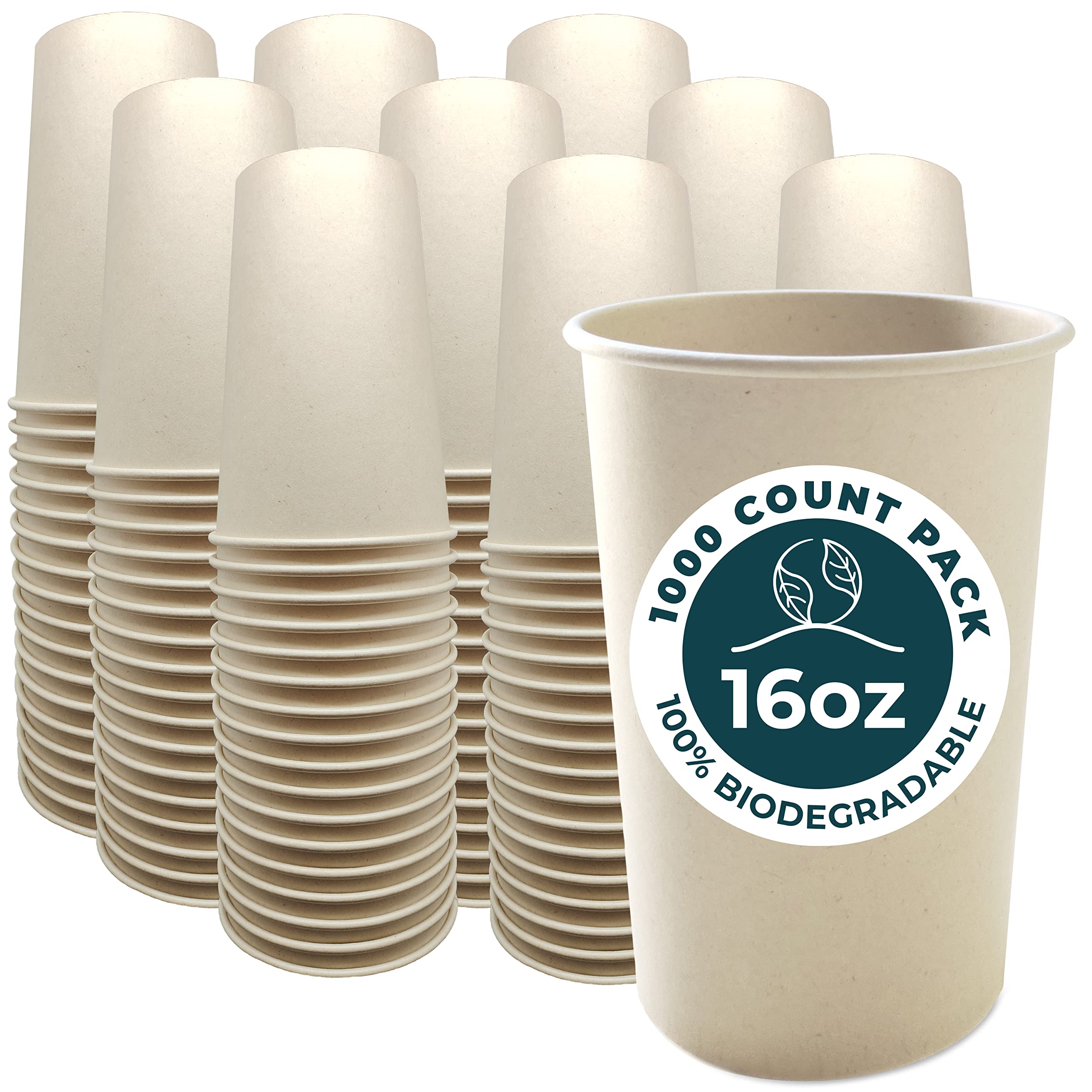 I.M TERRA 1000 Count 16 oz Biodegradable Disposable Cups | Eco-Friendly Natural Fiber Compostable Cups for Hot & Cold Beverages | Perfect for Parties, Coffee Shops, and Outdoor Events