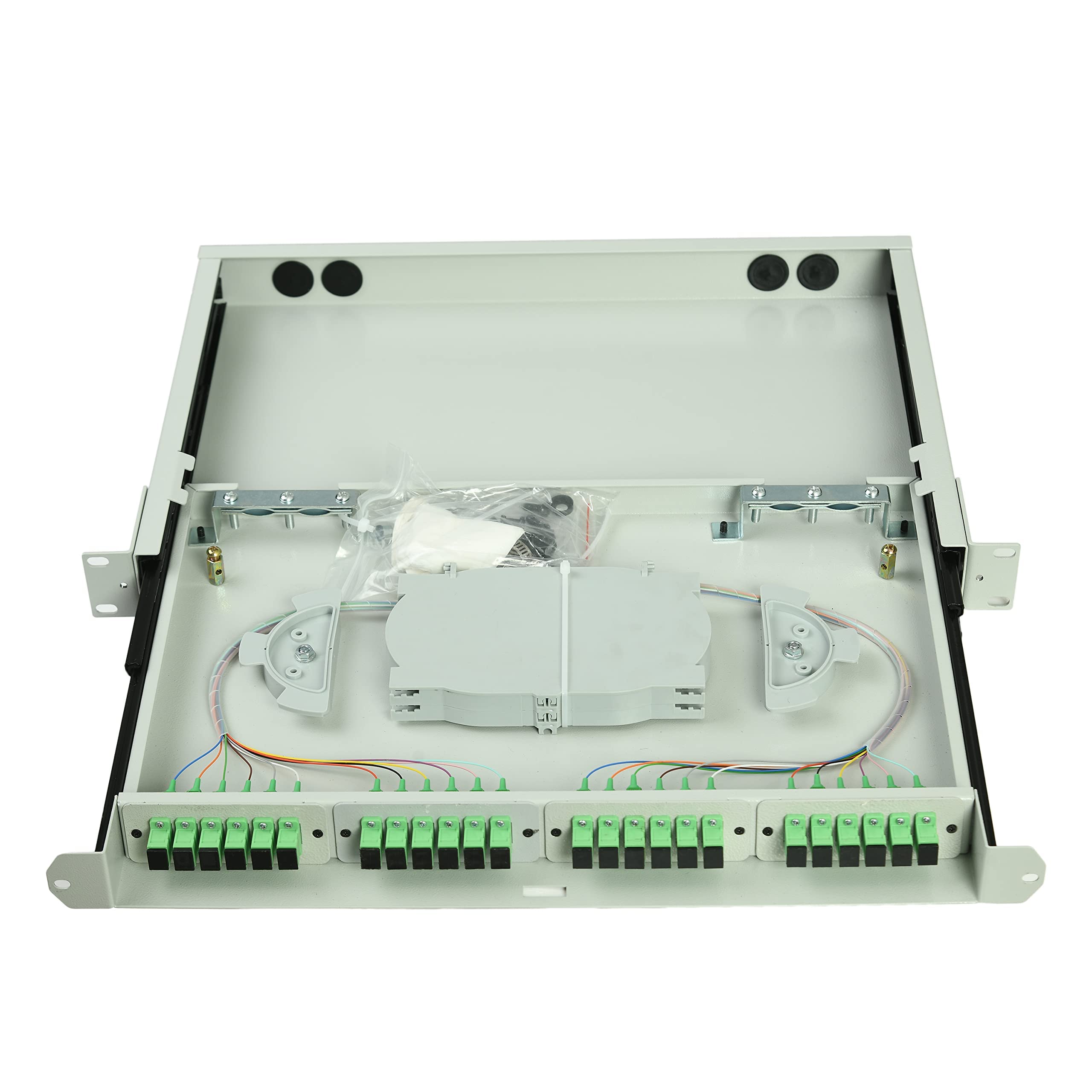 24 Port SC/APC Singlemode Fiber Optic Patch Panel - 1U Rack Mount Enclosure with Telescoping Sliding Design - 19