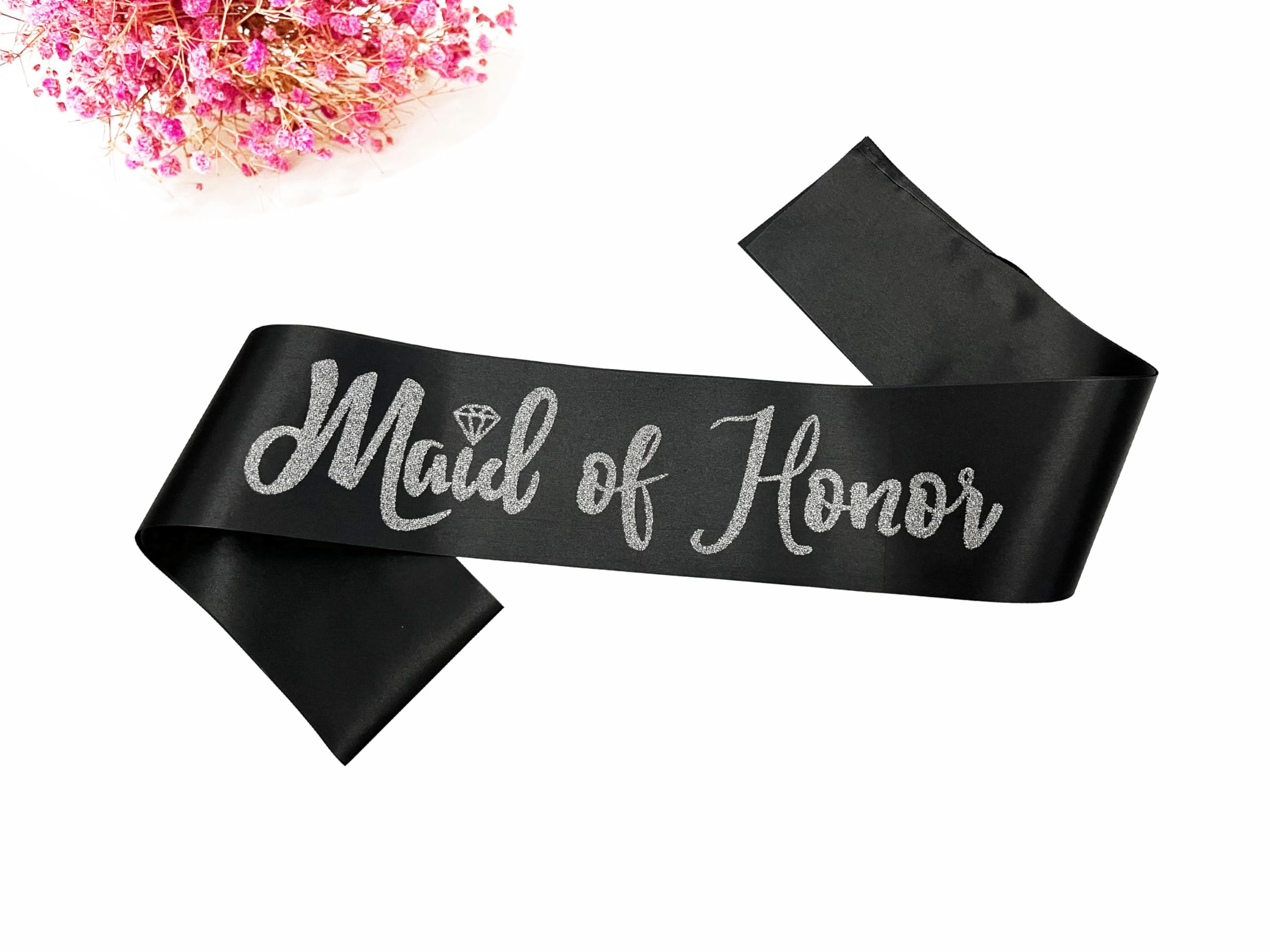 Bachelorette Party Sash - Black with Silver Glitter 'Maid of Honor' Lettering - Bridal Shower & Wedding Party Accessories - Perfect for Engagement Gifts & Bridesmaid Celebrations