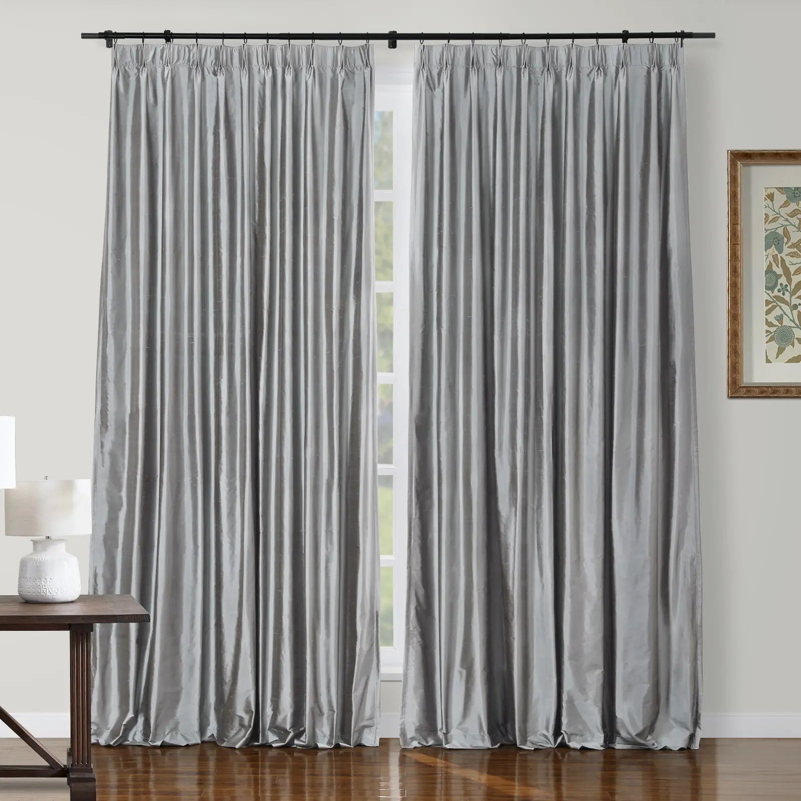 Selman Dupioni Silk Drapery Pleated Curtains - Elegant Window Treatments for Living Room & Bedroom