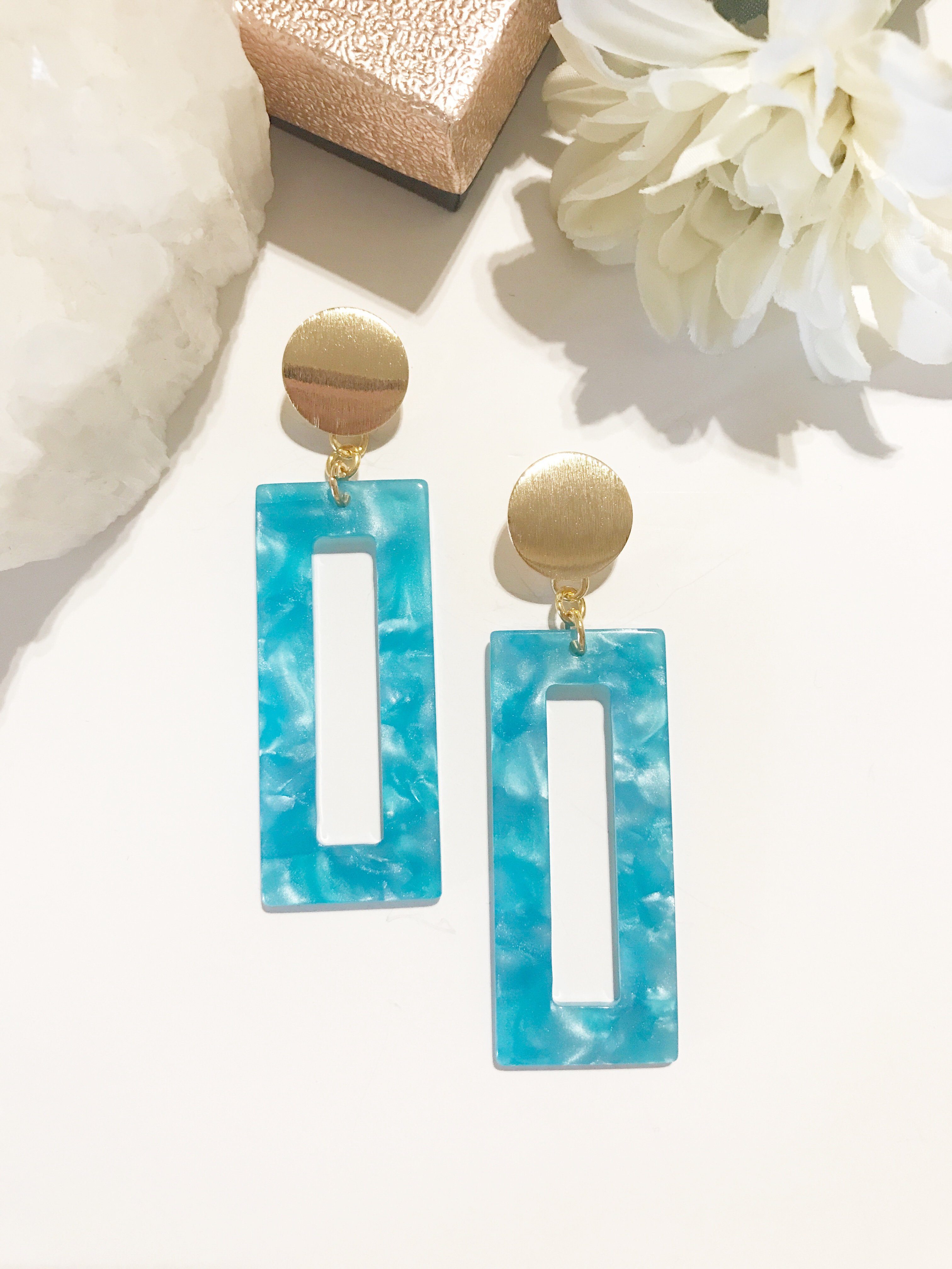 Heather Rectangle Resin Earrings for Women - Lightweight Dangle Drop Earrings - Fashion Jewelry for Party, Wedding & Everyday Wear