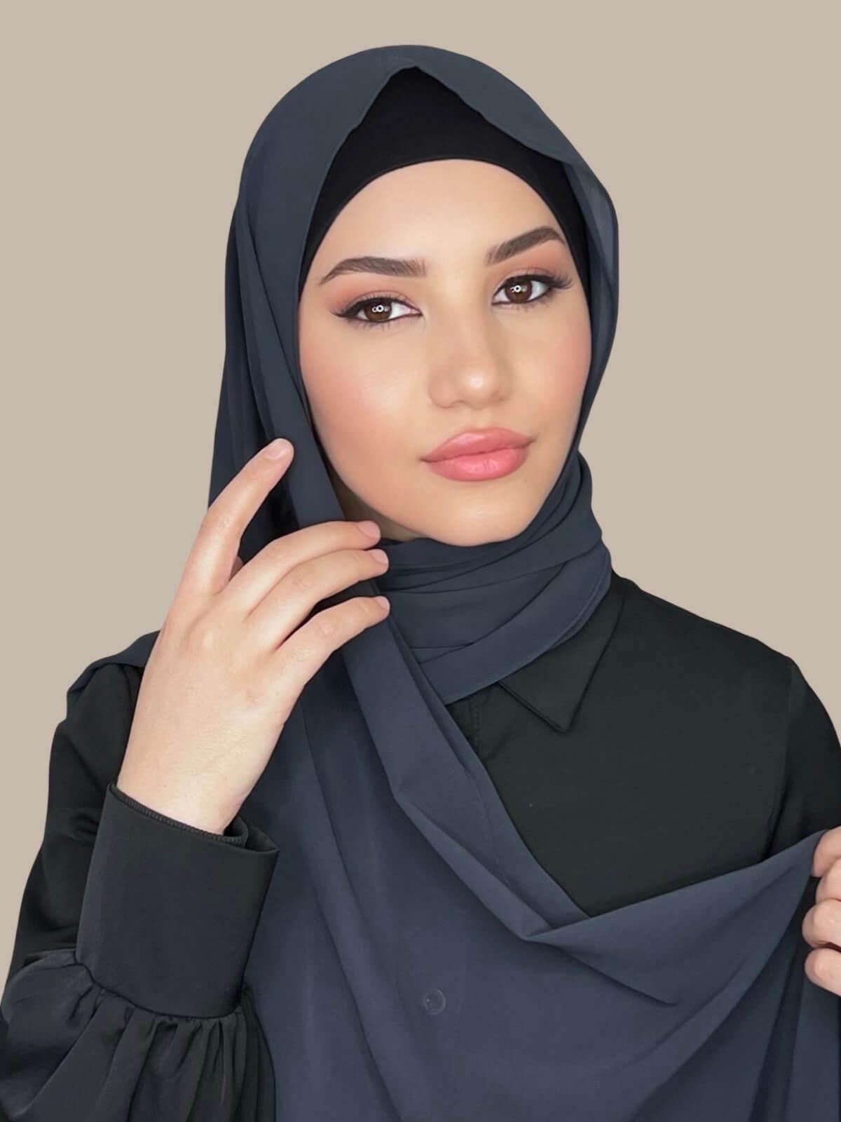 Luxury Chiffon Hijab Scarf - Soft & Lightweight Muslim Headscarf in Elegant Shadow Grey - Perfect for Daily Wear, Prayer & Special Occasions