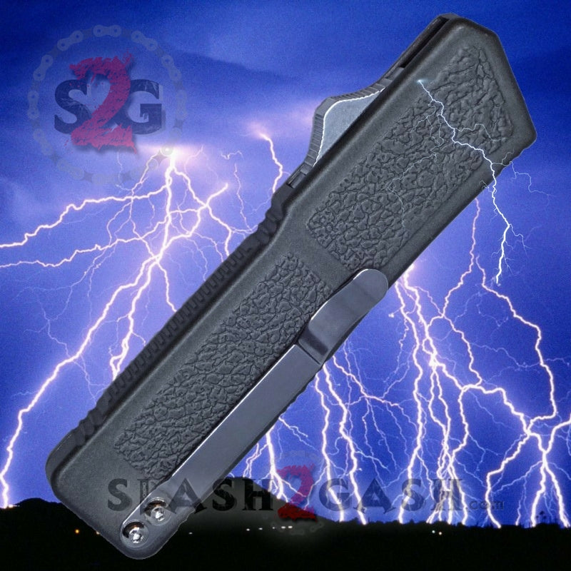 Lightning OTF Dual Action Grey Automatic Tactical Knife with Plain Edge - EDC, Outdoor Survival, Camping & Self Defense Tool