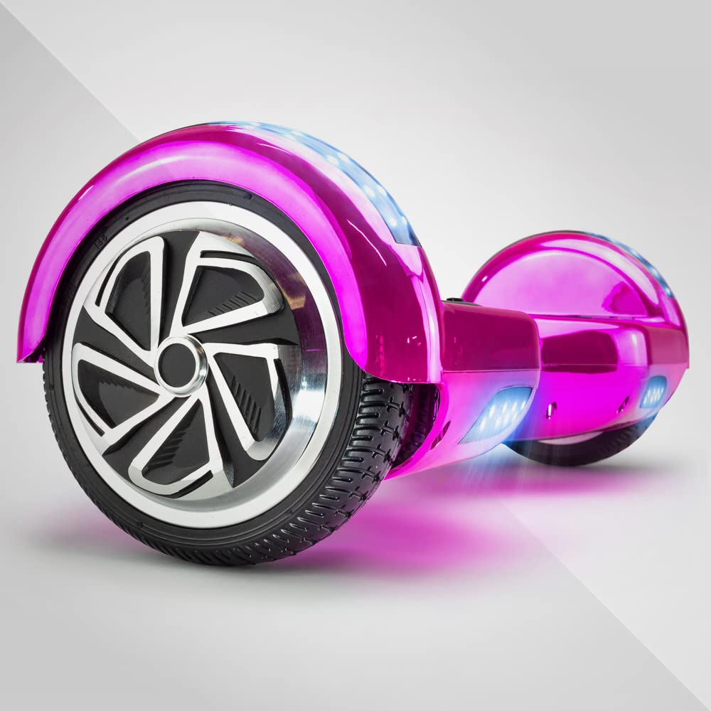 Pink Chrome Hoverboard - 2X Ride Time with Durable Aluminum Wheels, Bluetooth & LED Lights for Kids & Adults up to 220lbs | Perfect for Commuting, Fun Rides & Indoor/Outdoor Use