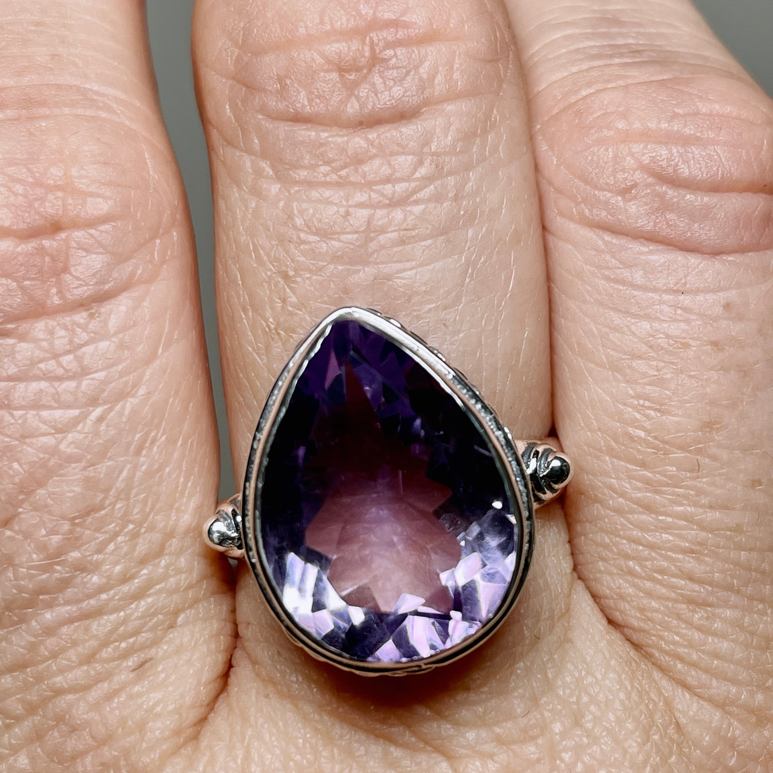 Amethyst Faceted Teardrop Ring in Sterling Silver - Elegant Purple Gemstone Jewelry for Women - Perfect for Weddings, Parties & Special Occasions