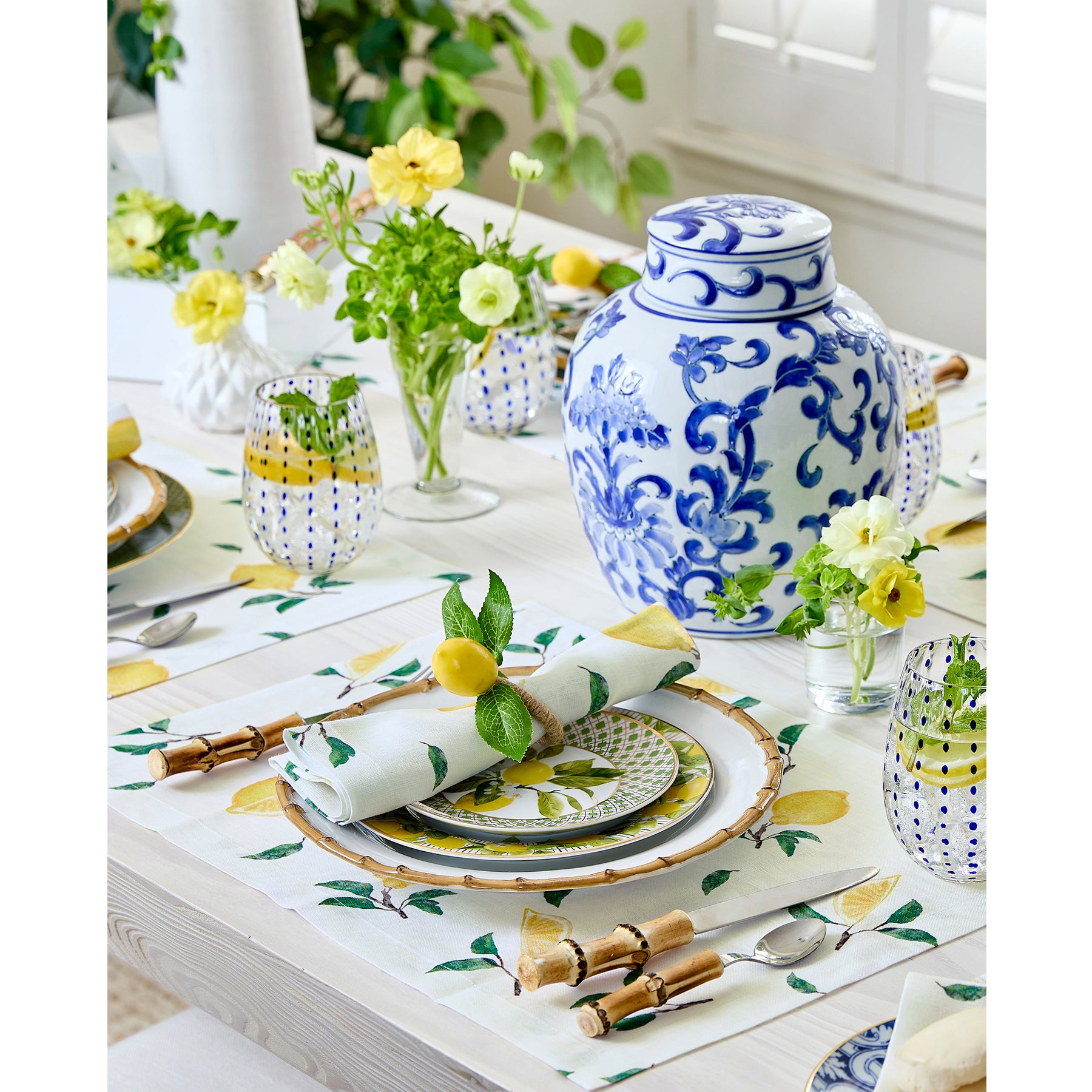 Botanical Lemon Placemats Set of 4 - Waterproof & Heat-Resistant Table Mats for Kitchen Dining, Outdoor Picnics & Party Decor