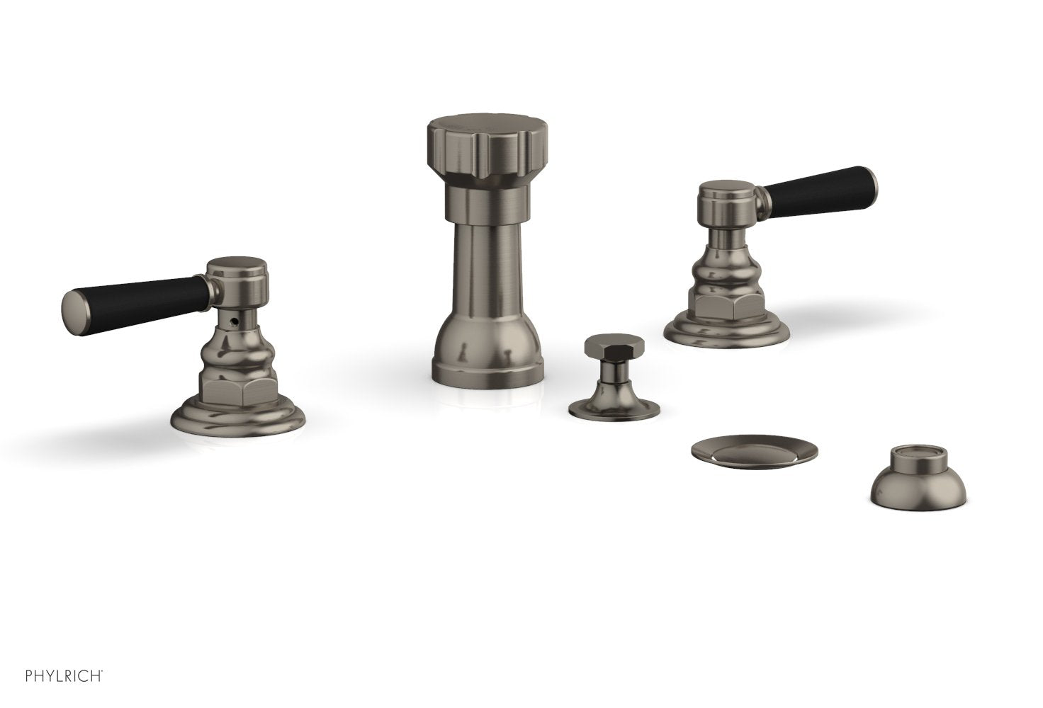 HEX TRADITIONAL 4-Hole Bidet Faucet Set with Satin Black Lever Handles - Model 500-61 - Perfect for Bathroom Renovation & Modern Toilet Upgrades