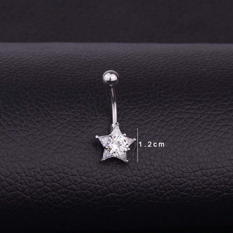 Silver Star Top Mount Belly Ring Body Jewelry | Surgical Steel Navel Piercing | HSBJ1709114 | Perfect for Belly Button Rings, Piercing Aftercare & Body Jewelry Gifts