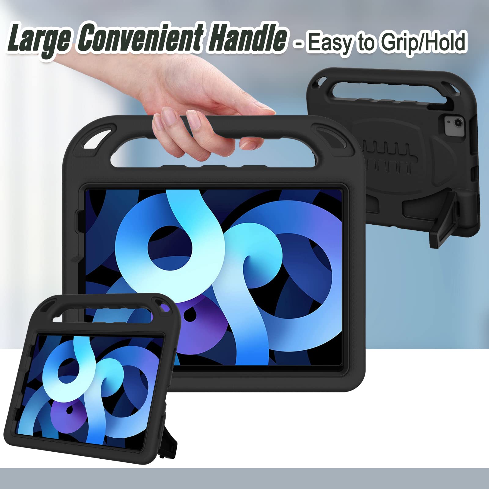 LTROP iPad Air 5/4 Case (2022/2020) & iPad Pro 11 Case (2021/2020/2018) - Shockproof Protective Cover with Built-in Screen Protector & Adjustable Stand - Perfect for Work, Travel, and Entertainment - Black