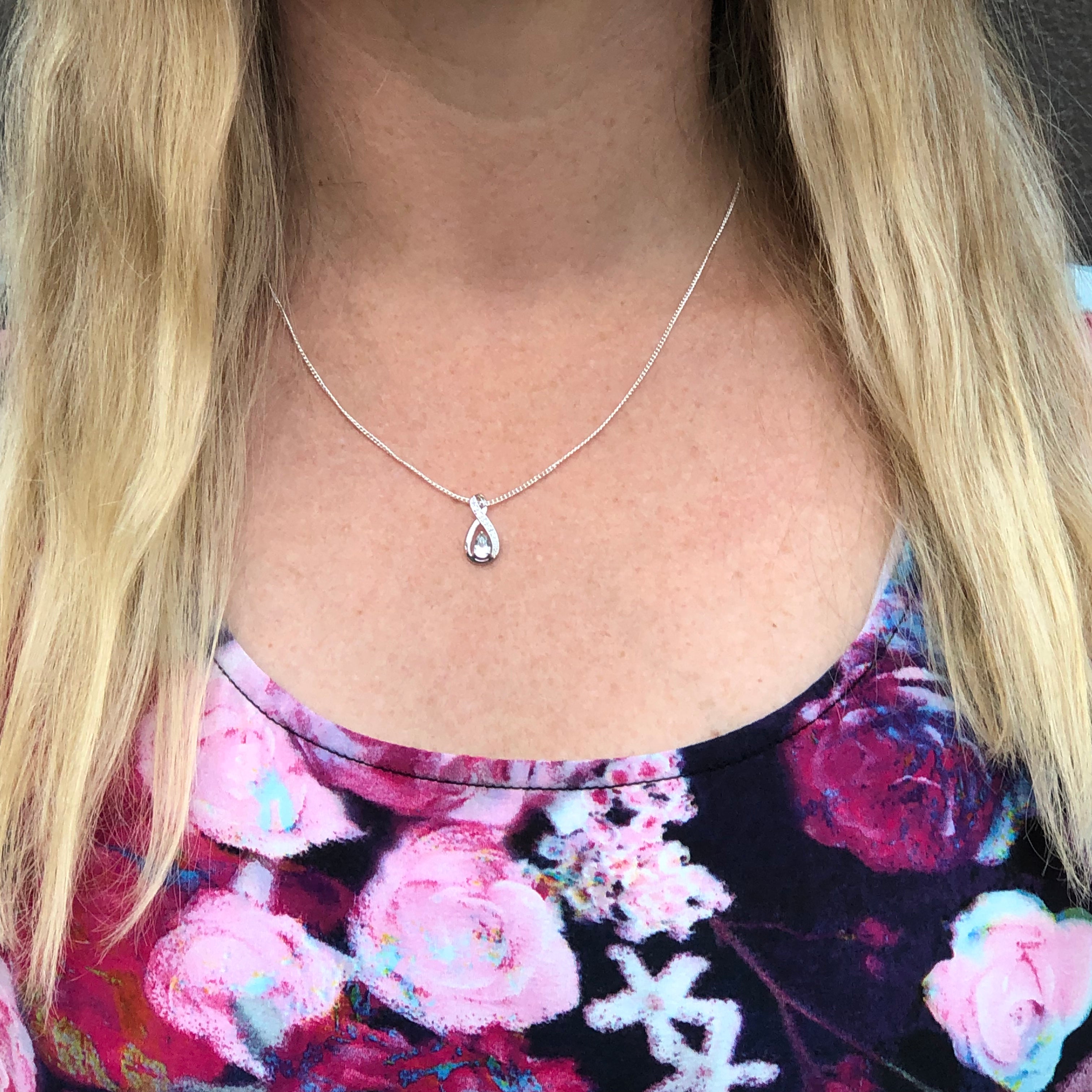 9ct White Gold Aquamarine & Diamond Infinity Pendant Necklace - Elegant Jewelry Gift for Women, Perfect for Anniversaries & Special Occasions