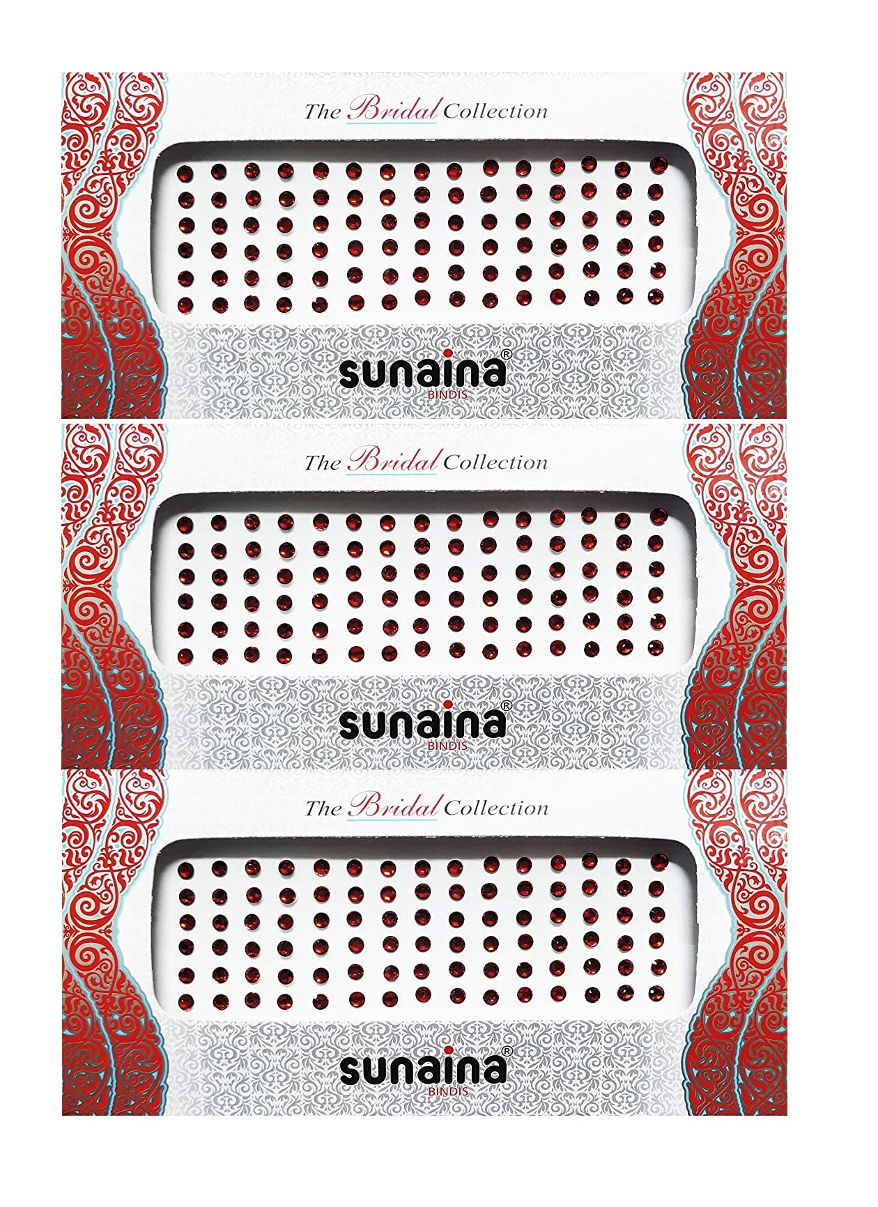 Sunaina Bridal Collection - Round Red Crystal Stone Kundan Bindi for Women & Girls (Pack of 3) - 5MM Indian Forehead Jewelry for Weddings, Parties & Festive Occasions