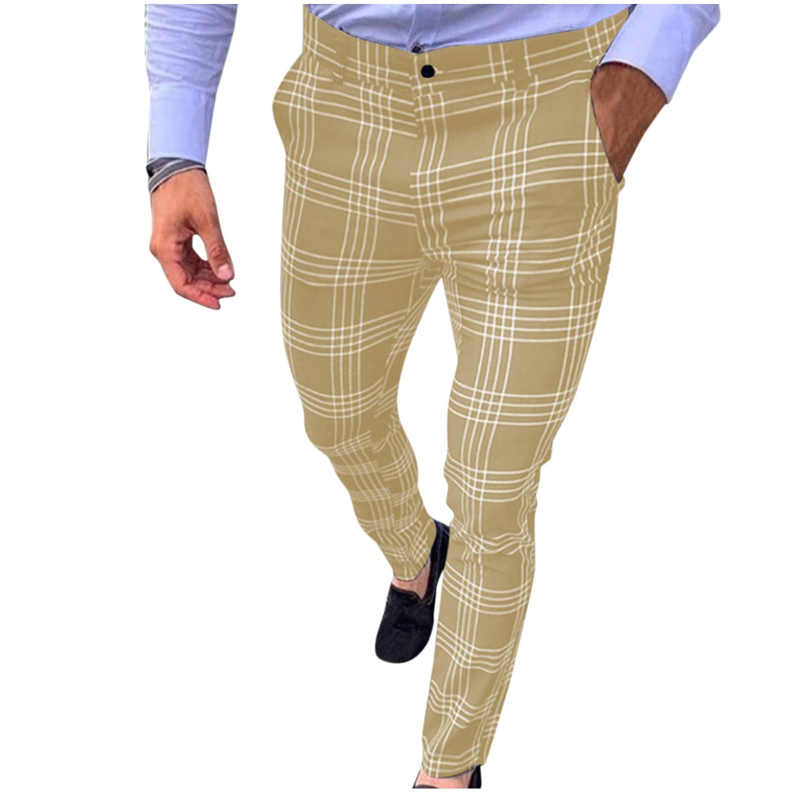 Men's Slim Fit Lightweight Plaid Dress Pants - Summer Business Casual Office Pants for Work & Formal Occasions | Perfect for Weddings, Interviews & Professional Events