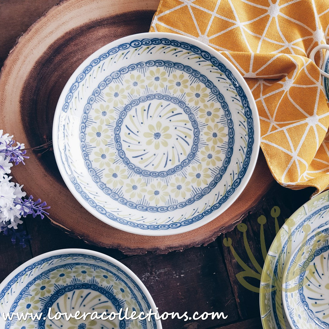 Awasaka Japan Green & Blue Daisy Tea & Dinnerware Set - Elegant Japanese Ceramic Tableware for Tea Time & Dining - Perfect for Home, Restaurants & Gifts