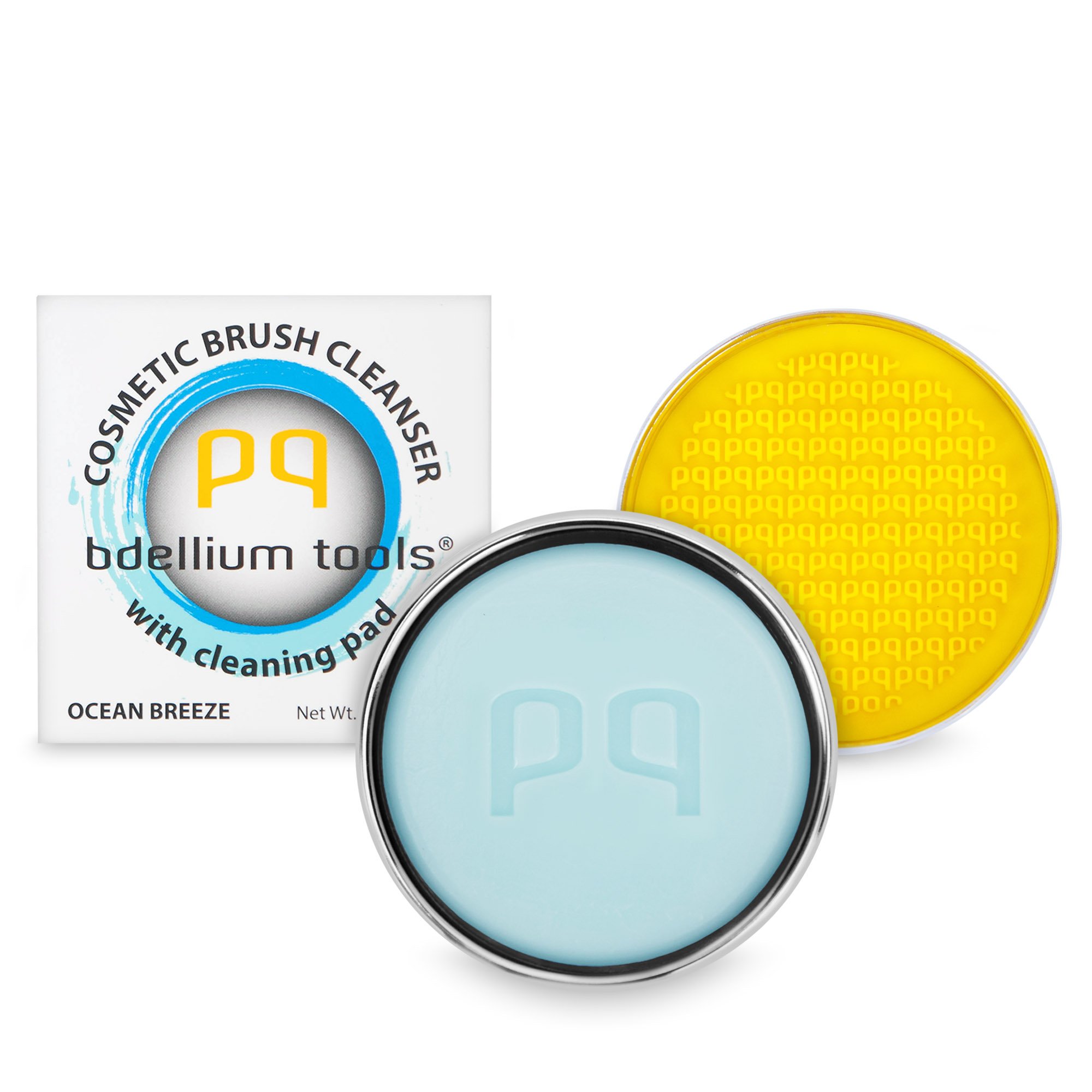 Bdellium Tools 固态化妆刷清洁皂 - 海洋微风香型（蓝色）带清洁垫，适用于专业化妆师和日常化妆刷清洁