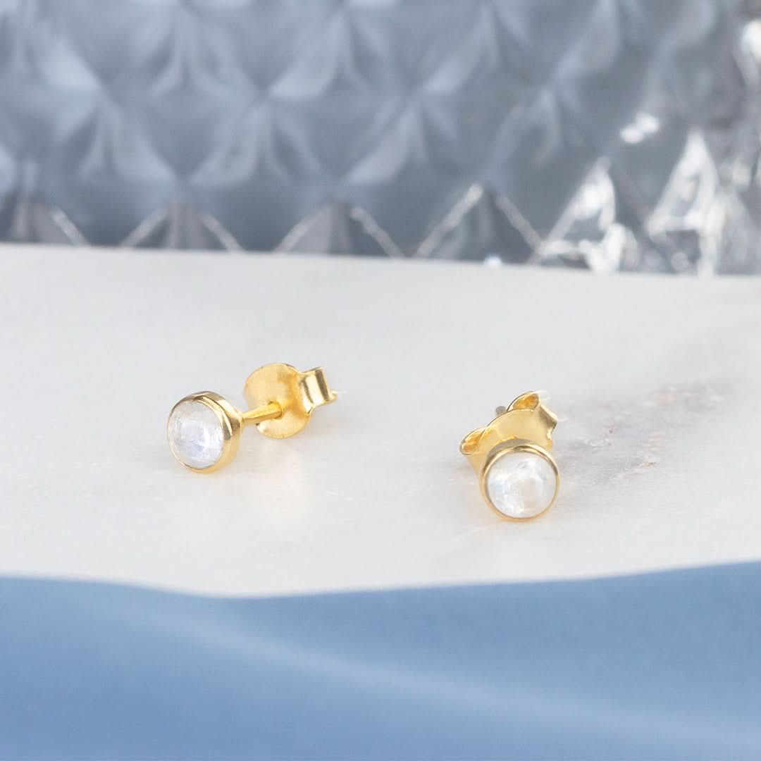 Moonstone Mini Stud Earrings 14K Gold Plated - Dainty Gemstone Jewelry for Women | Perfect for Everyday Wear, Gifts & Special Occasions