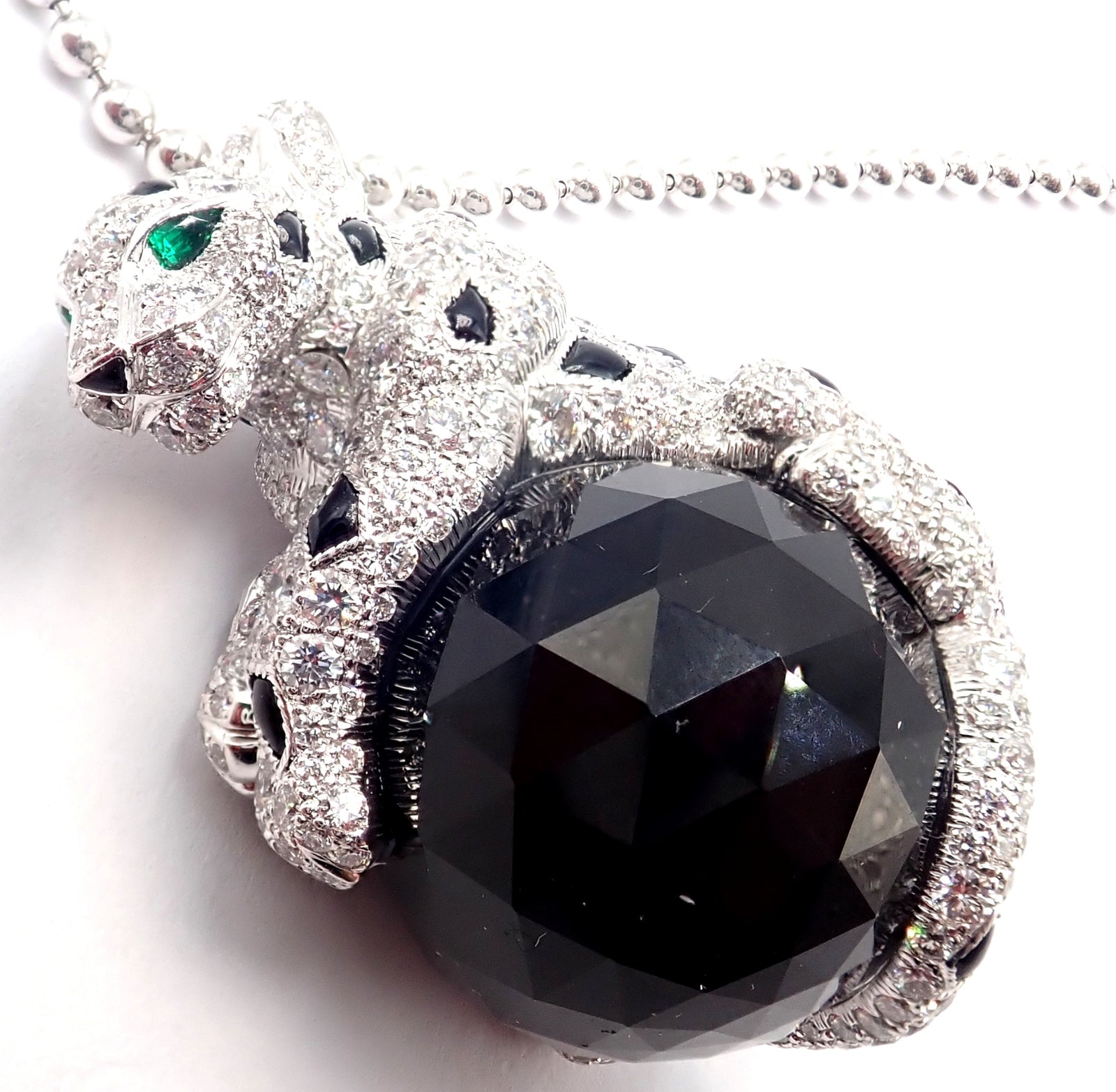 Cartier Panthere 18k Gold Diamond Emerald Onyx Pendant Necklace - Luxury Jewelry for Women, Perfect for Evening Gala & Special Occasions