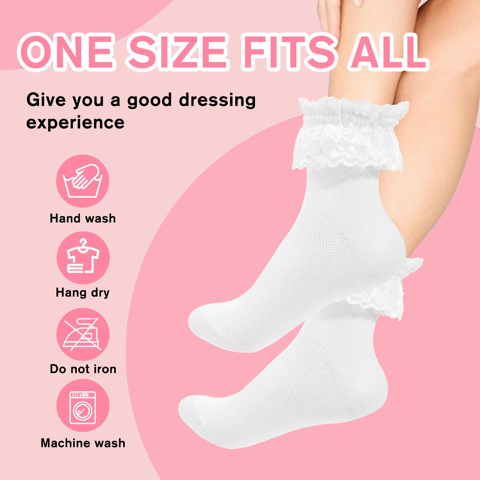 2 Pairs Women's Lace Ruffle Ankle Socks - Soft Frilly Crew Socks for Everyday Wear, Fashionable & Comfortable - Perfect for Casual Outfits, Dresses, and Special Occasions