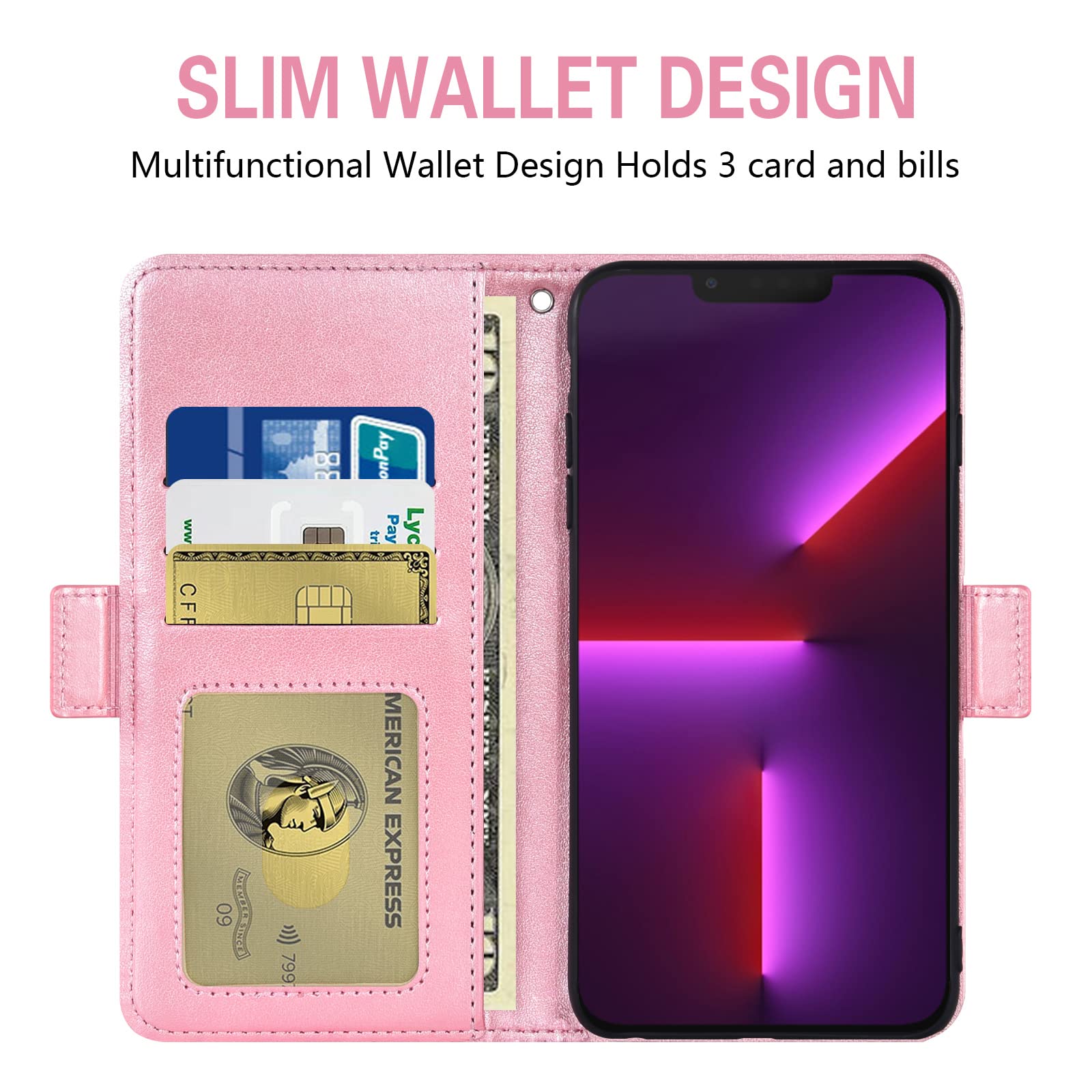 ASUWISH iPhone 13 Pro Case with Wallet, Tempered Glass Screen Protector & Wrist Strap - 6.1