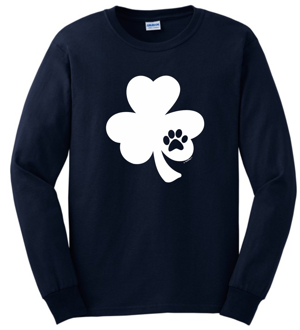 St. Patrick's Day Long Sleeve T-Shirt for Dog & Cat Lovers - Cute Pawprint Shamrock Design | Perfect for Pet Owners Celebrating St. Paddy's Day
