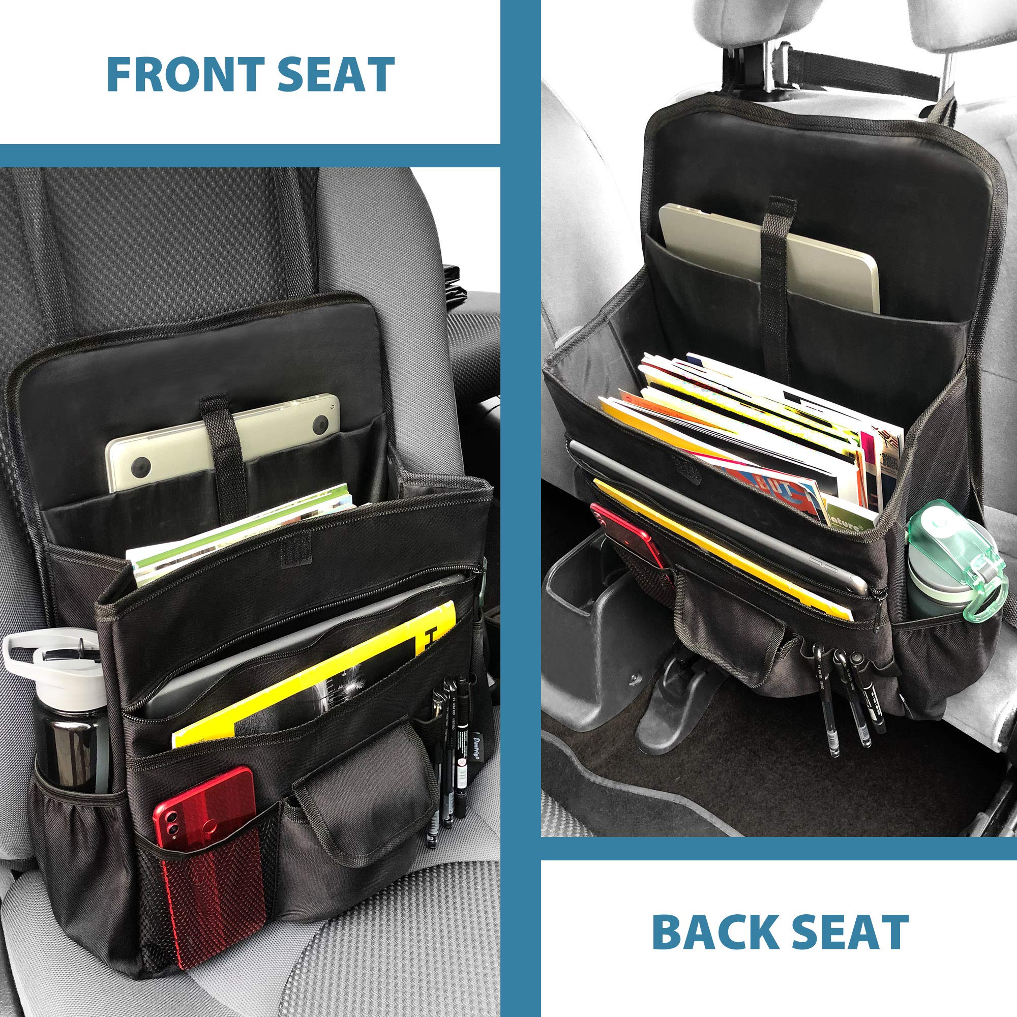 Elantrip Car Front Seat Organizer with Adjustable Straps - Back Seat Storage for Delivery Drivers, Office Files & Passenger Seat - Perfect for Truck, SUV & Sedan Organization While Driving