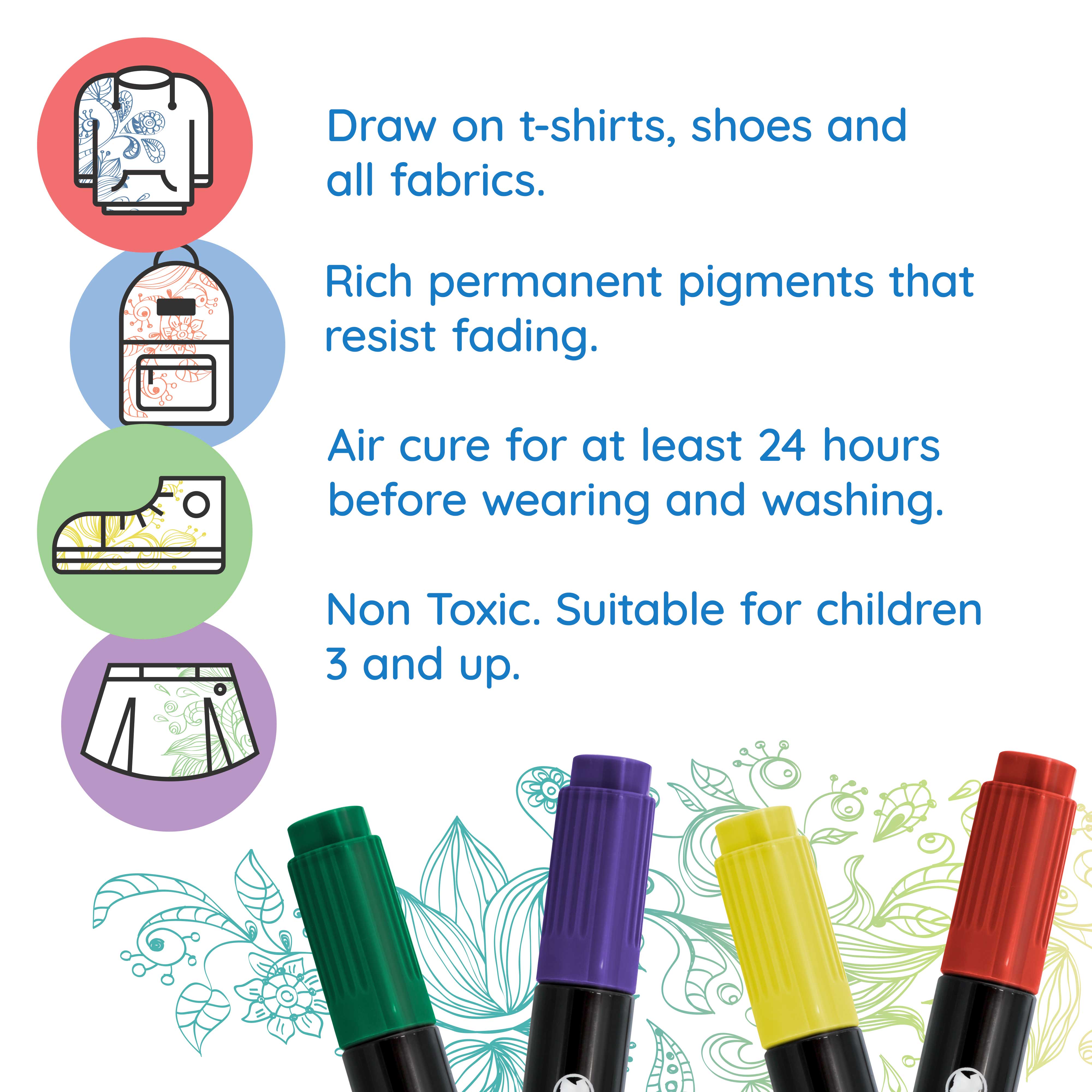 20-Color Dual Tip Fabric & T-Shirt Marker Set - Double Ended Fabric Markers with Chisel & Fine Point Tips - Perfect for DIY Crafts, Custom Clothing & Fabric Art Projects