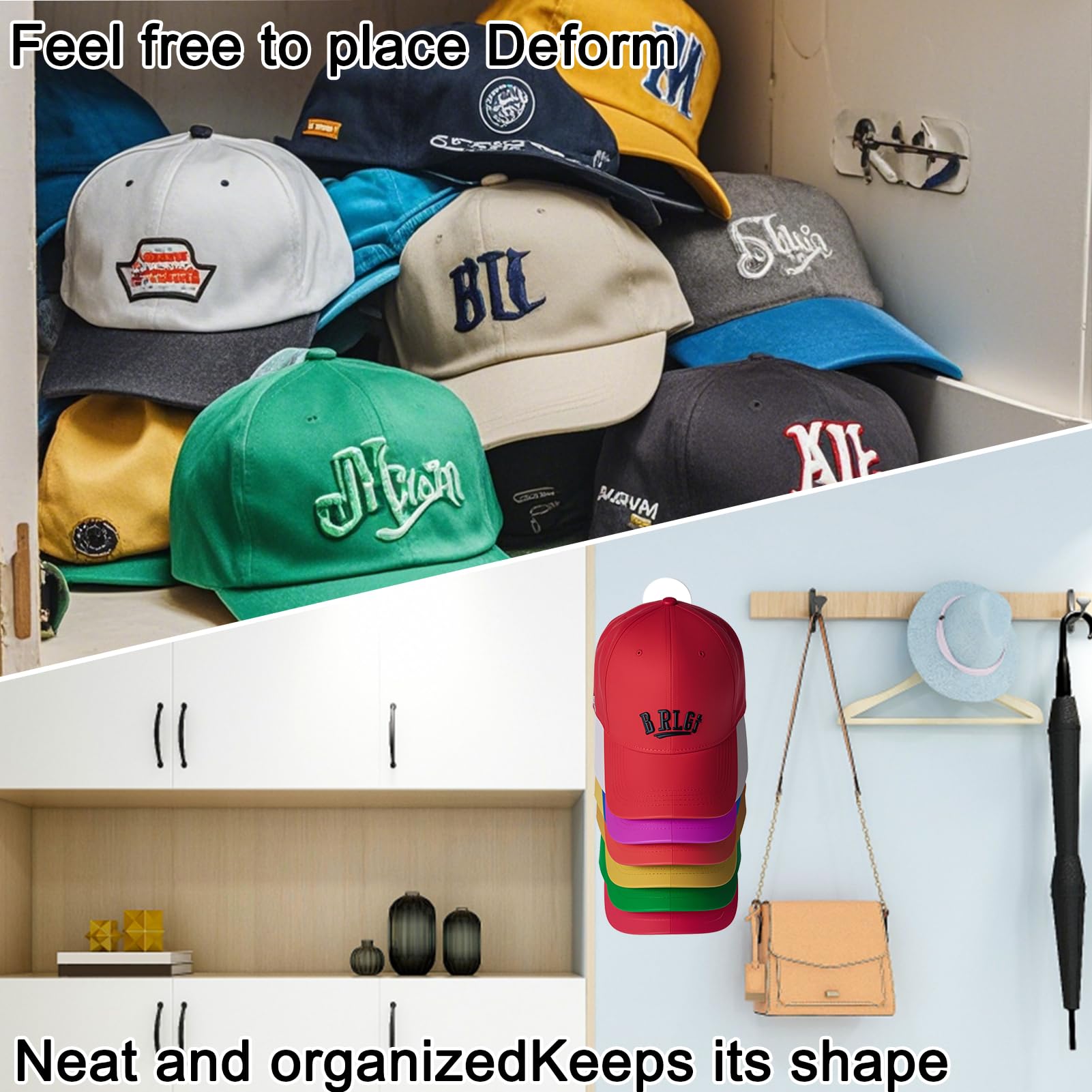 2-Pack Acrylic Baseball Cap Organizer - Wall Mount Hat Rack for Men & Women with Strong Adhesive - Clear Sticky Hooks for Closet, Door & Wall Storage - Perfect for Displaying Caps in Bedroom, Garage or Entryway