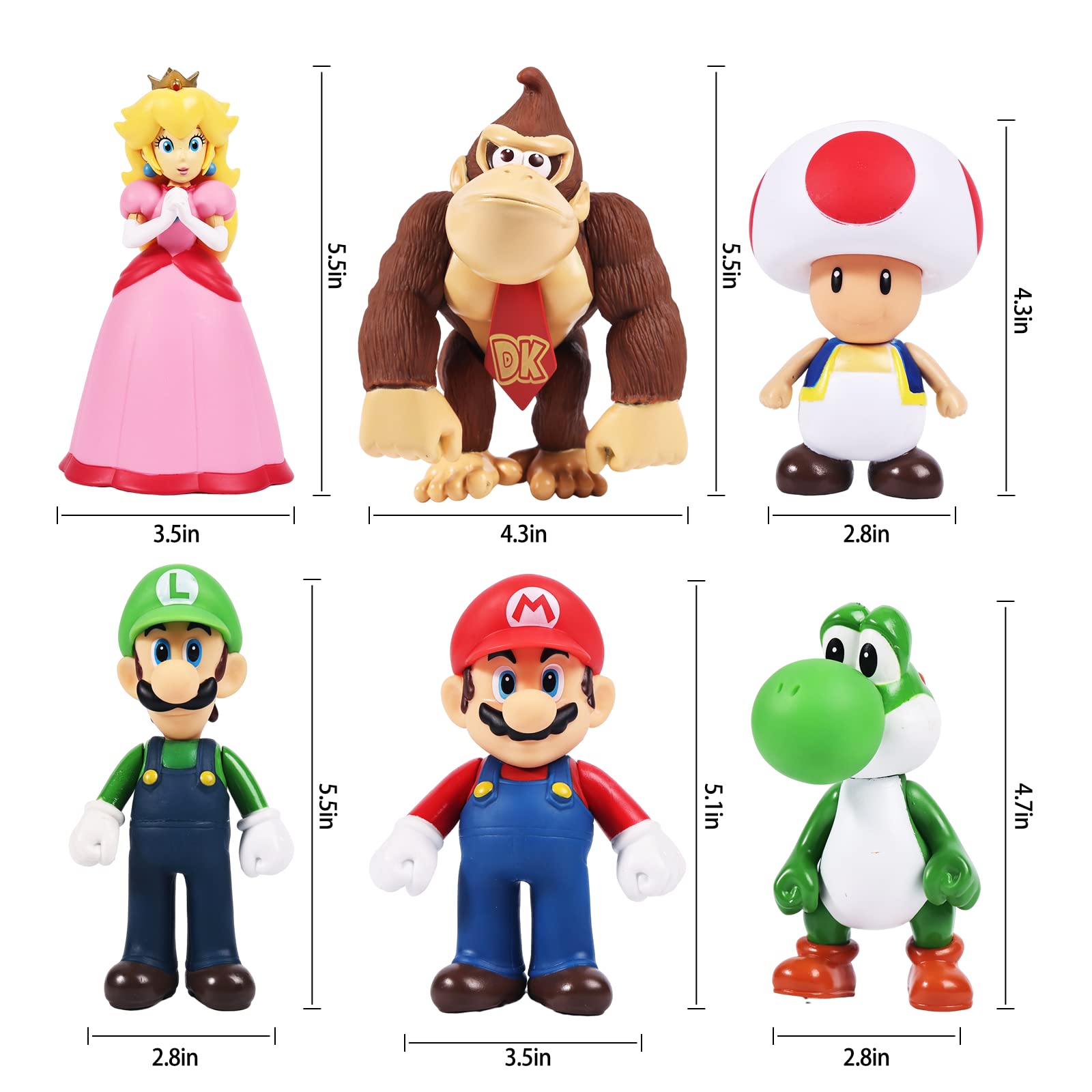 6-Piece Super Mario Action Figure Set - 5 Inch Mario, Luigi, Yoshi & Bros Collectible Toys for Kids | Perfect for Playtime, Birthday Gifts & Nintendo Fan Collections
