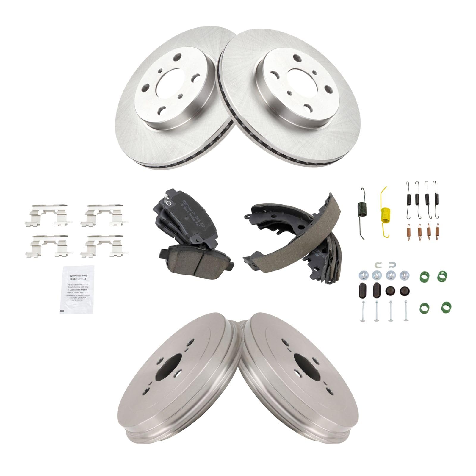 High-Performance Front & Rear Posi Ceramic Brake Pads with Rear Drum Shoes & Hardware Kit - Compatible with Scion - Perfect for Smooth Stops & Enhanced Safety in City Driving & Highway Conditions