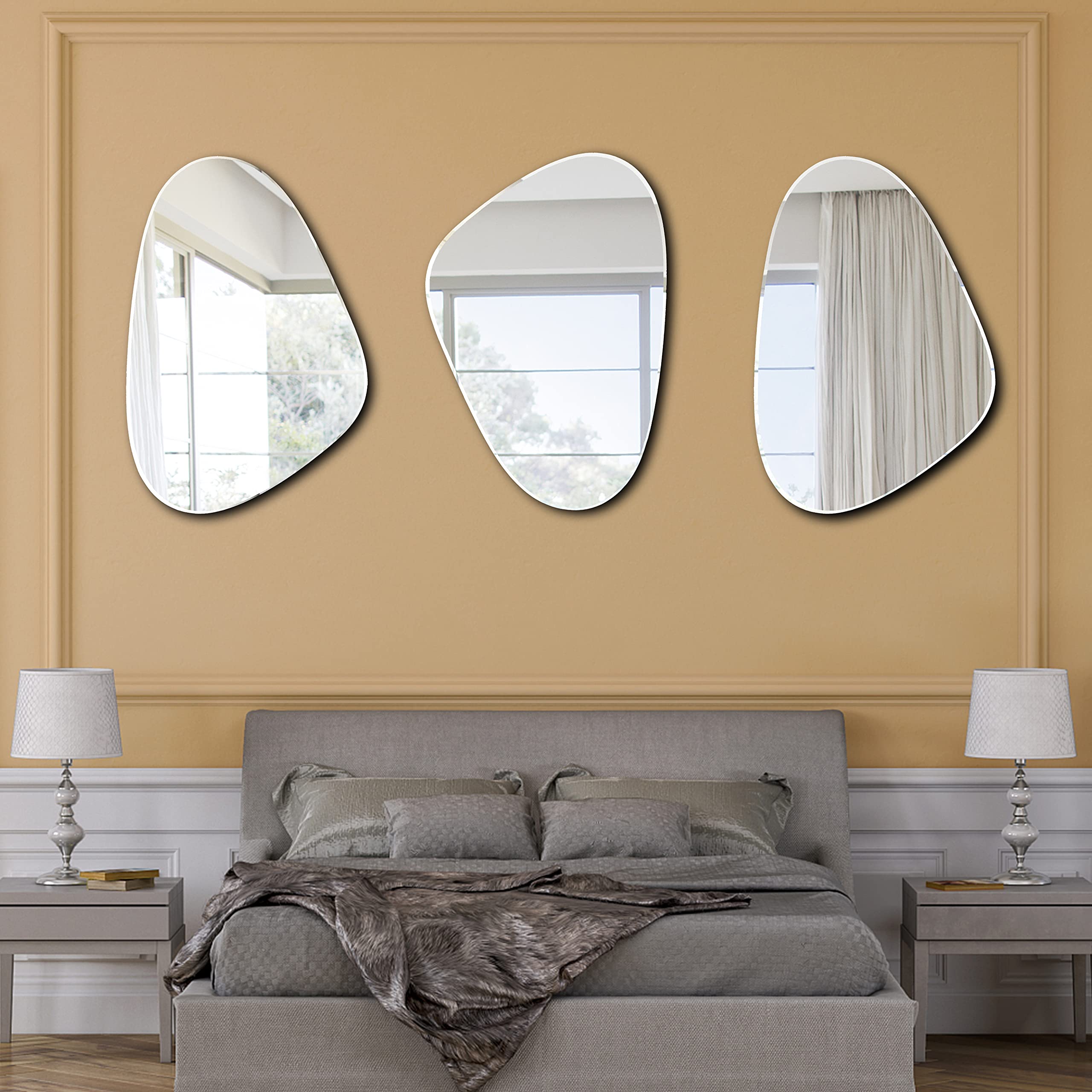 Yanliff Irregular Mirror Wall Decor - Modern Frameless Asymmetric Beveled Wall Mirror (13.4x20 Inches, Silver) - Unique Home Decor for Living Room, Bedroom & Entryway