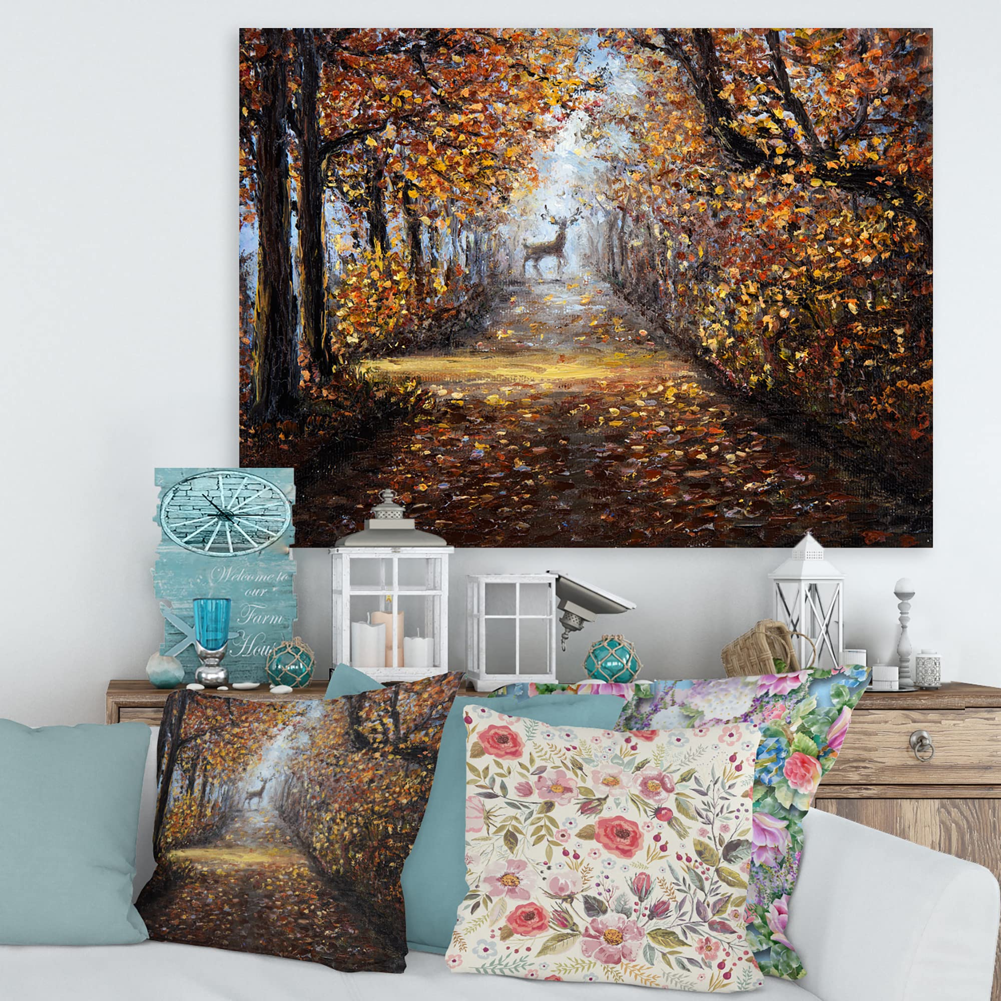 Deer in the Park Lake House Canvas Wall Art - Nature Wildlife Forest Animal Painting - Perfect for Living Room, Bedroom & Office Decor