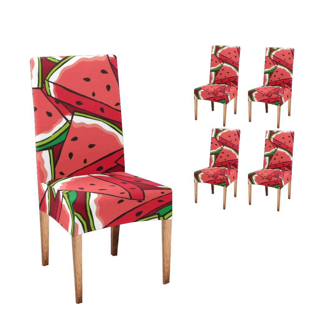 Red Watermelon Pattern Dining Chair Covers - Set of 4 Stretchable Slipcovers for Kitchen, Party & Home Decor | Washable Seat Covers for Indoor & Outdoor Use