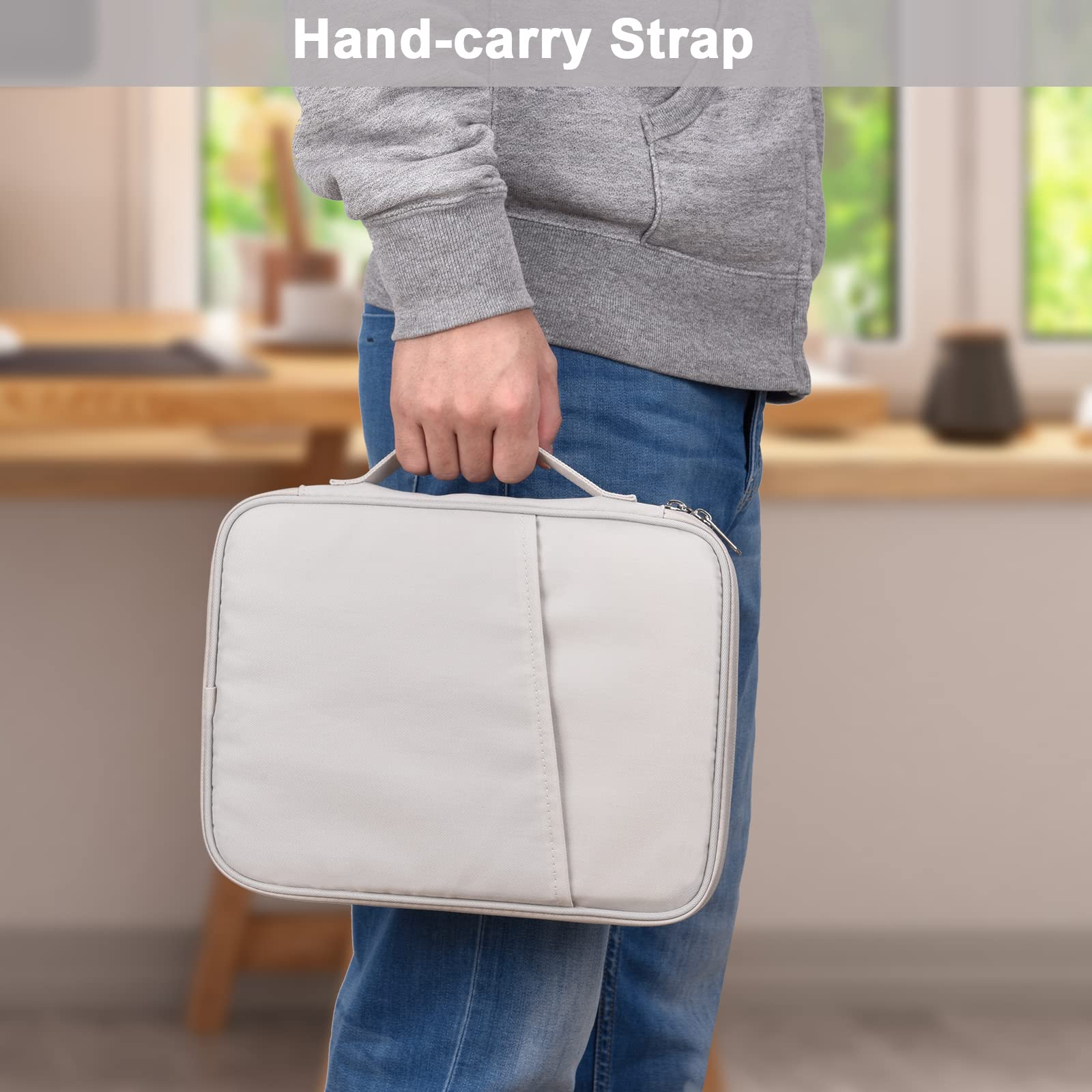 Premium 11 Inch iPad Travel Case Organizer - Shockproof Padded Tablet Sleeve Bag for iPad Pro 11 (M4), iPad 10.9 (10th Gen), iPad Air 11 (M2), Samsung Galaxy Tab S8/S9 - White Grey | Perfect for Business Travel, Commuting & Daily Protection