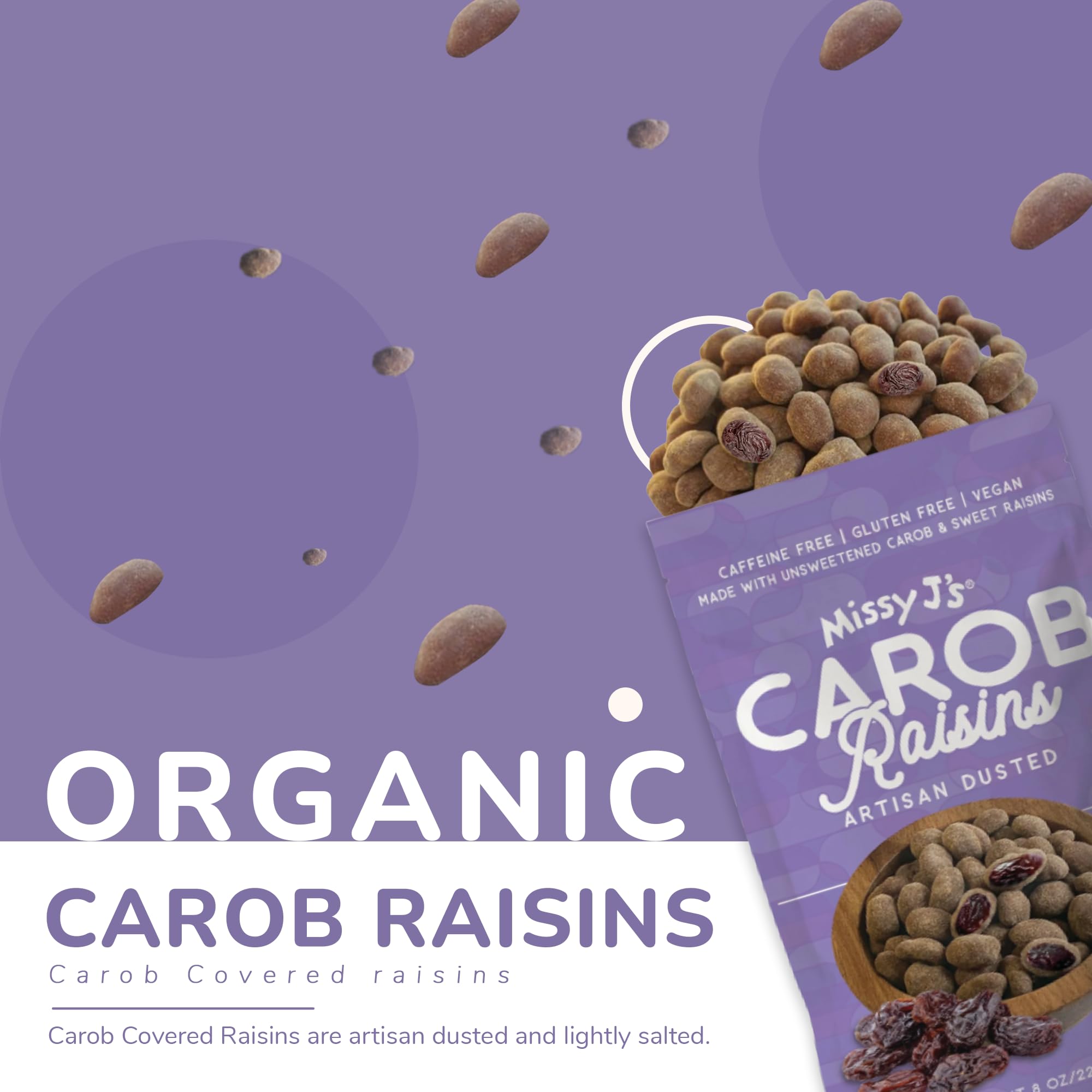 Organic Carob Covered Raisins 8 Oz (3 Pack) - Vegan, Gluten-Free, Dairy-Free Chocolate Alternative - Healthy Snacks for Kids, Office Treats & Baking Ingredient