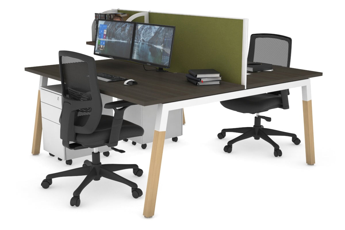 Quadro A Legs 2-Person Office Workstation with Wood Legs & Cross Beam - 1400L x 800W Dimensions with Cable Management Scallop - Perfect for Shared Workspaces and Collaborative Office Environments