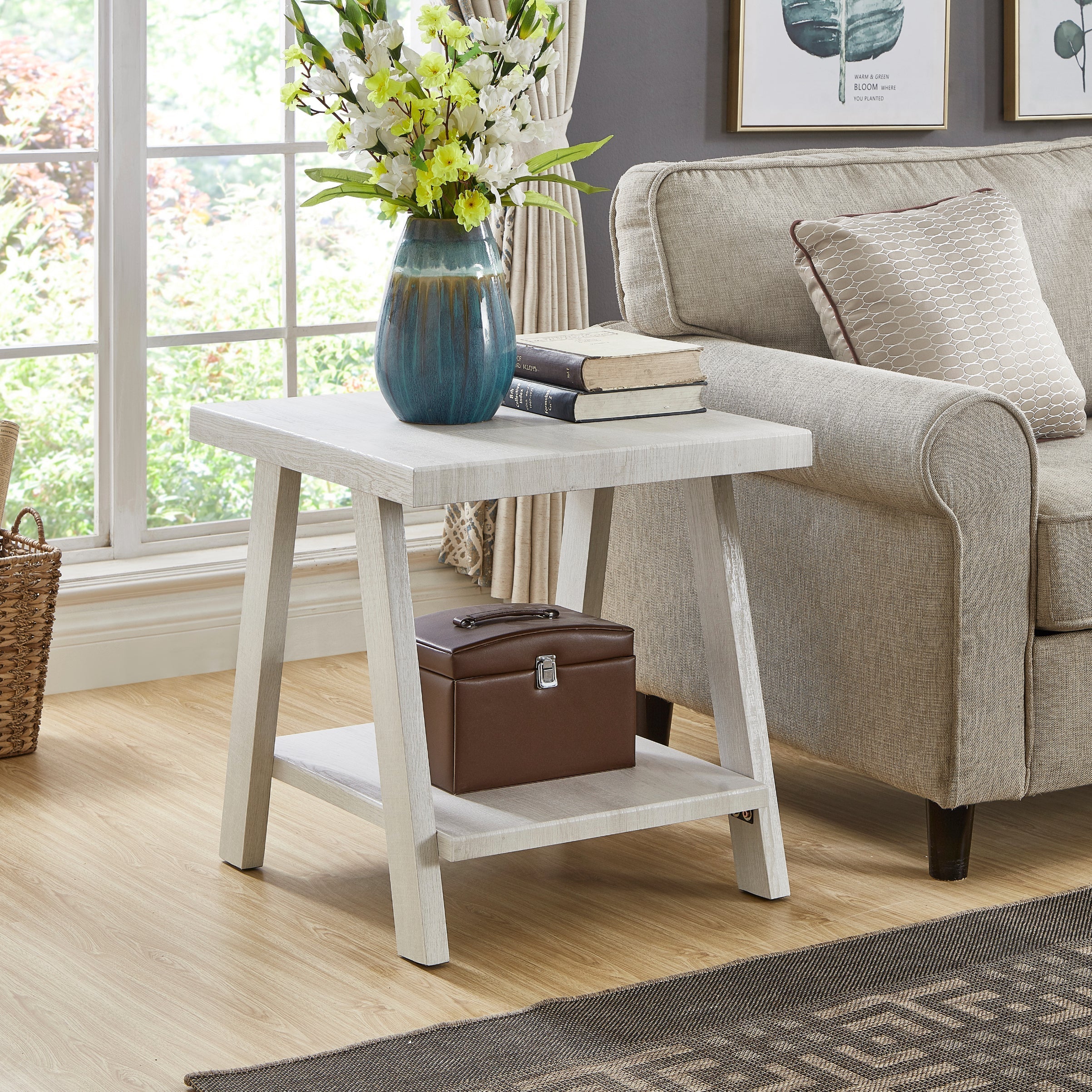 Roundhill Furniture Athens Contemporary White Wood Shelf Coffee Table Set - Modern Living Room & Office Decor for Stylish Home Furnishing