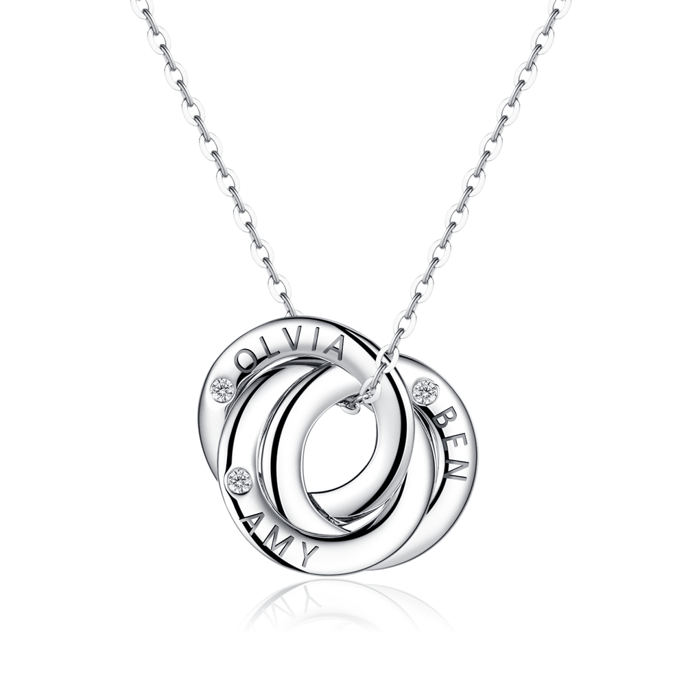 Engraved 3 Interlocking Russian Rings Necklace Pendant - Elegant Jewelry Gift for Women - Perfect for Anniversaries, Weddings & Special Occasions