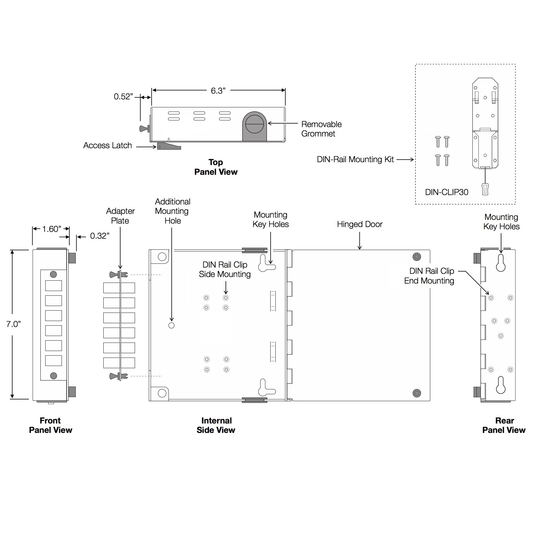 Fiber Optic Patch Panel - Wall Mount or DIN Rail with ST/SC/LC Multimode Adapter Plates | Network Rack & Data Center Cable Management Solution