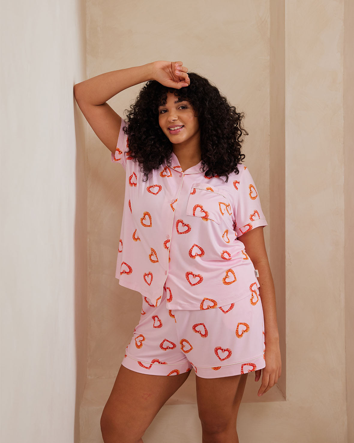 Cute Shrimp Print Short Sleeve Pajama Set for Women - Summer Sleepwear, Loungewear & Vacation Outfit