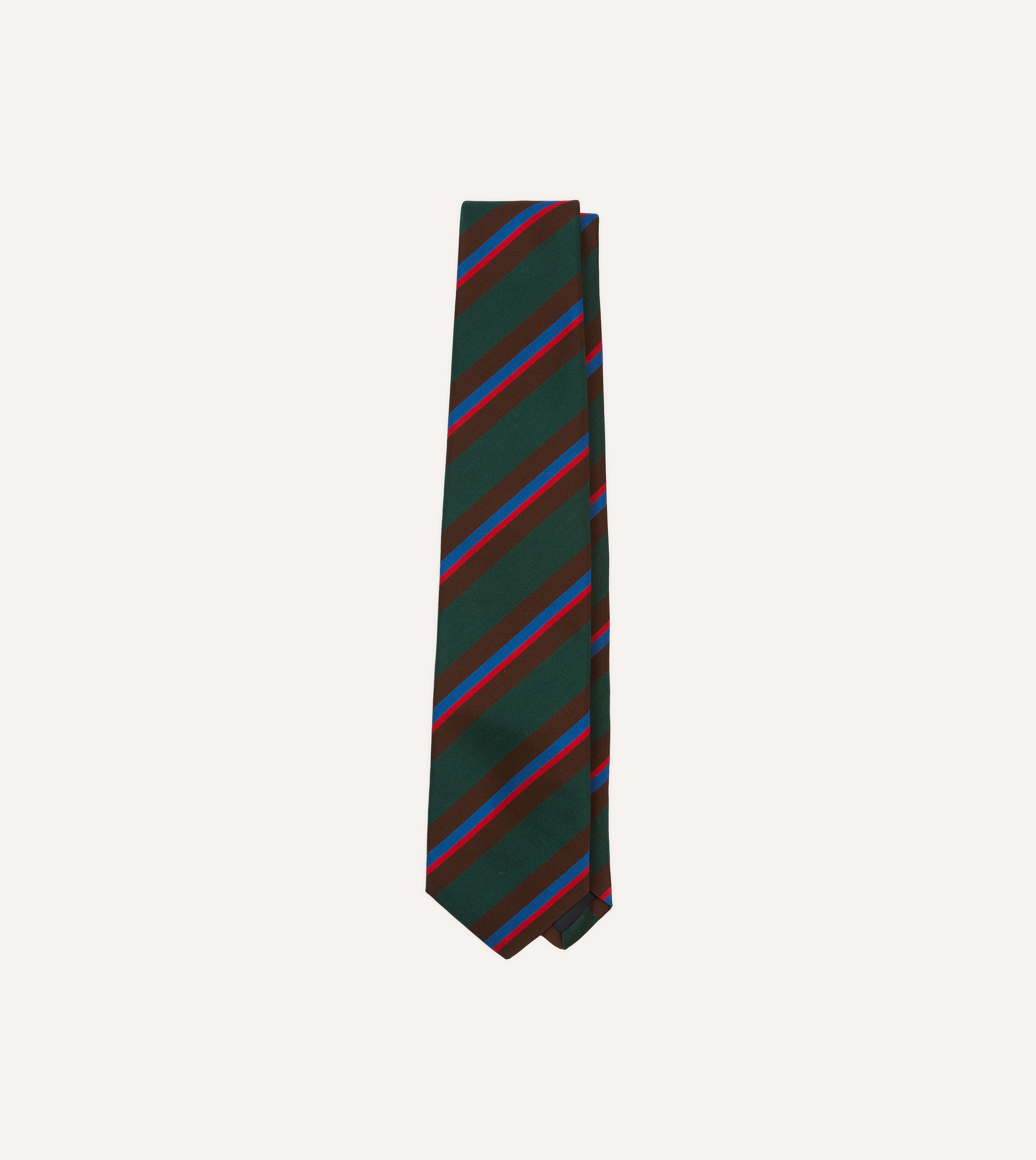 Premium Green, Brown & Red Stripe Mogador Silk Tipped Necktie - Luxury Silk Tie for Business, Weddings & Formal Occasions