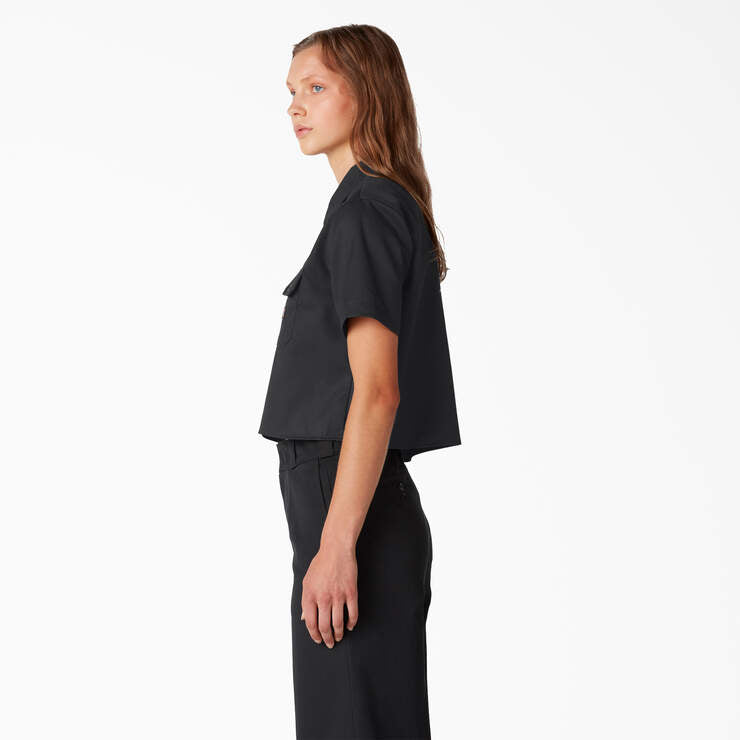 Women's Black Cropped Work Shirt - Professional Office Blouse for Business Casual & Workwear Outfits