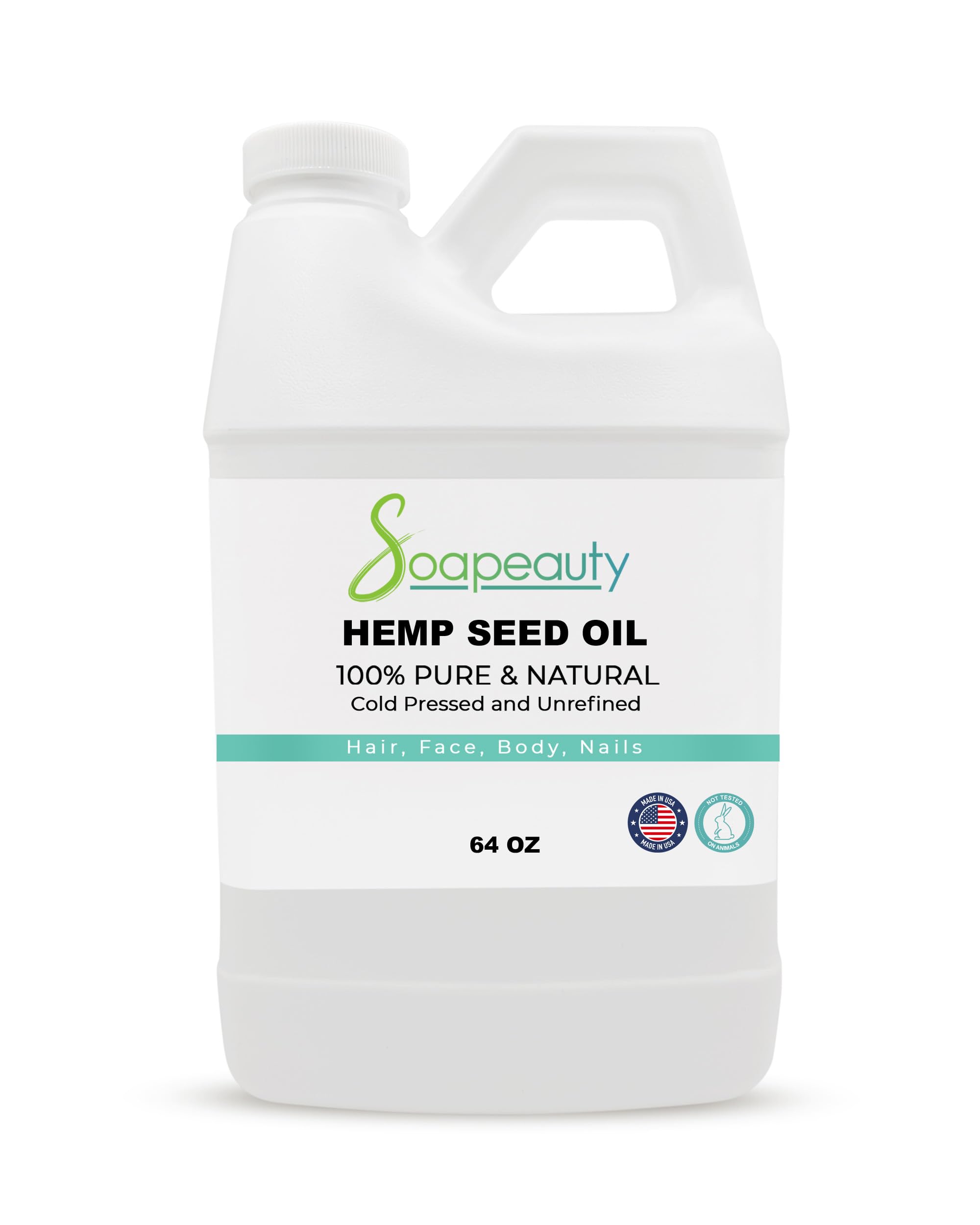Organic Hemp Seed Oil Cold Pressed Unrefined - 64oz Pure Natural Carrier Oil for Skin, Face, Hair Care & Massage | Rich in Omega 3 6 9 | DIY Soap Making & Essential Oil Blending | Hydrating Moisturizer for Dry Skin & Scalp