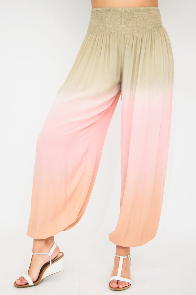 Embra Pants for Women - Soft Tan Dip Dye High Waisted Trousers | Comfortable Stretch Fabric for Work, Travel & Casual Wear